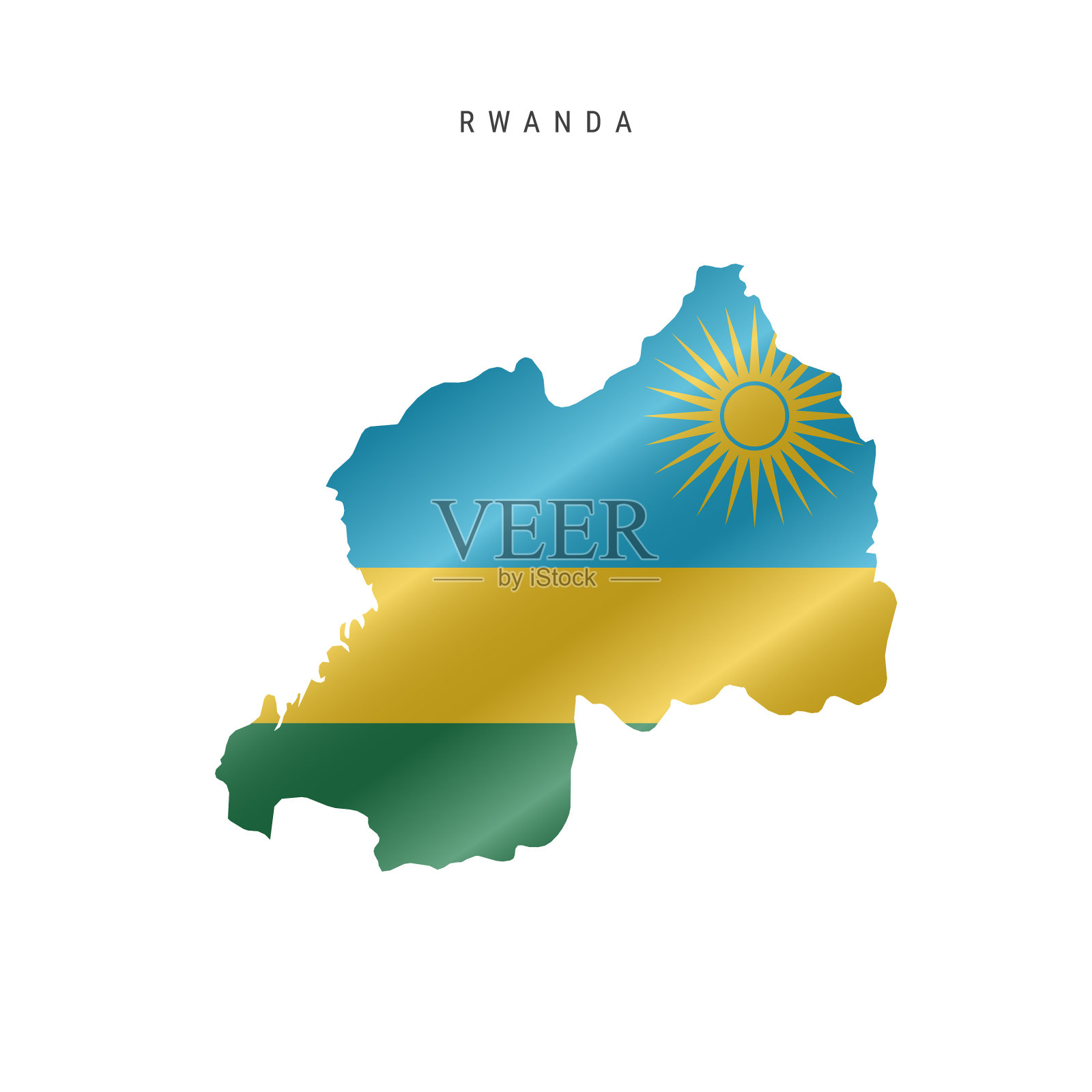 挥舞旗帜的卢旺达地图插画图片素材