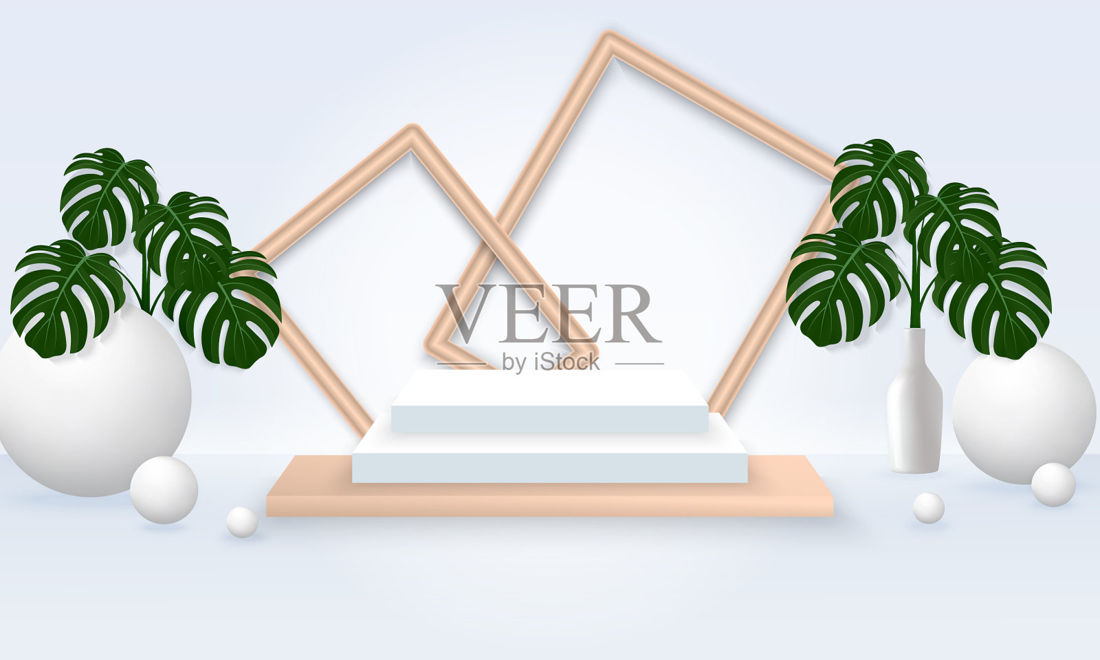 最小场景与几何讲台与框架和插画图片素材