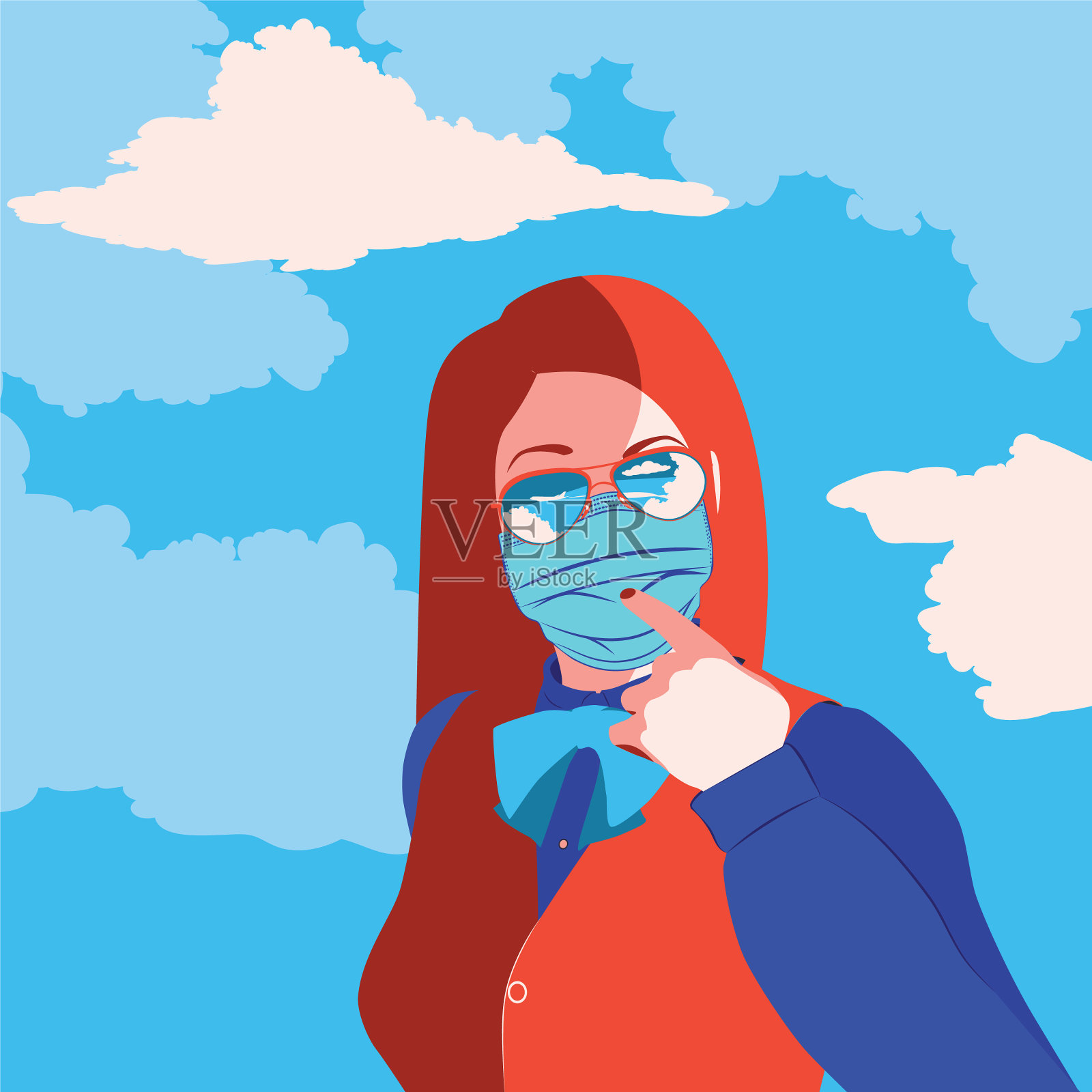 戴面具的复古旅行女郎插画图片素材