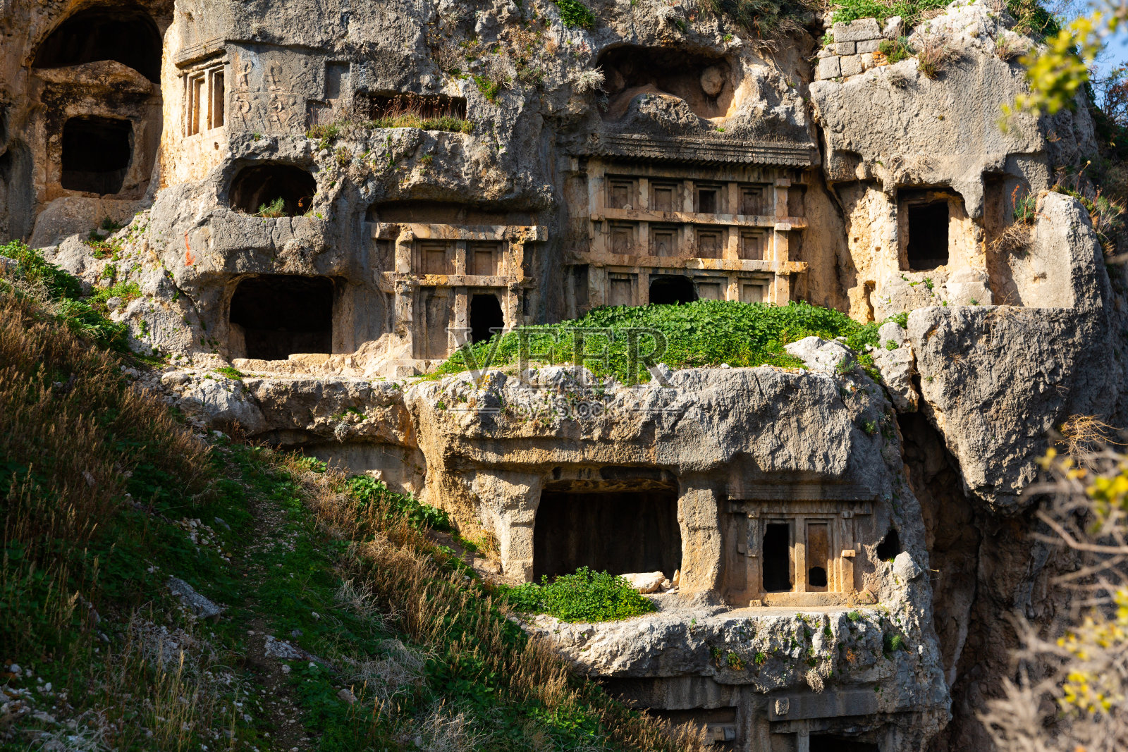 土耳其旅游景点，特洛斯城的柏勒罗丰古墓。照片摄影图片