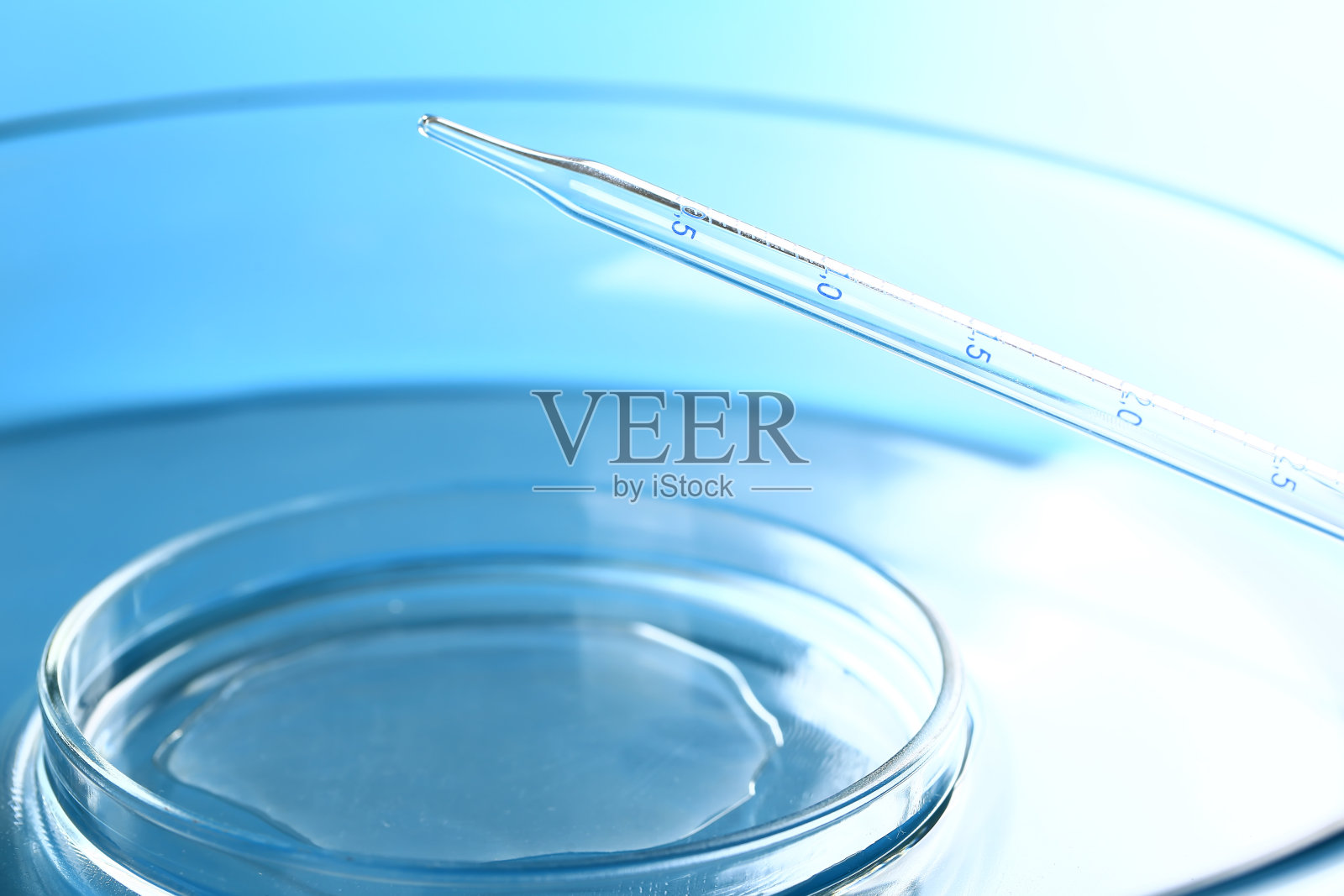 移液管将样品滴入蓝色背景的试管中。医学文摘背景。化妆品的概念照片摄影图片