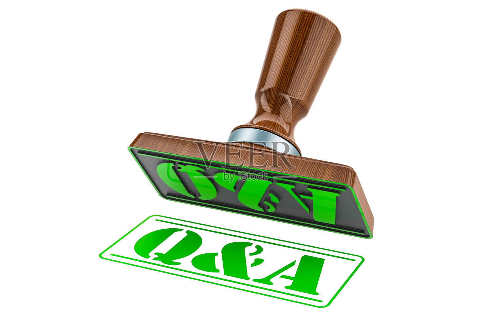 问答邮票。木制印章，带有文本问答，3D渲染照片摄影图片