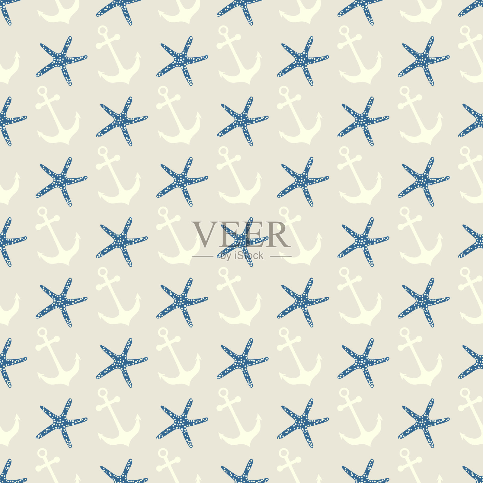 航海无缝模式与锚和海星插画图片素材