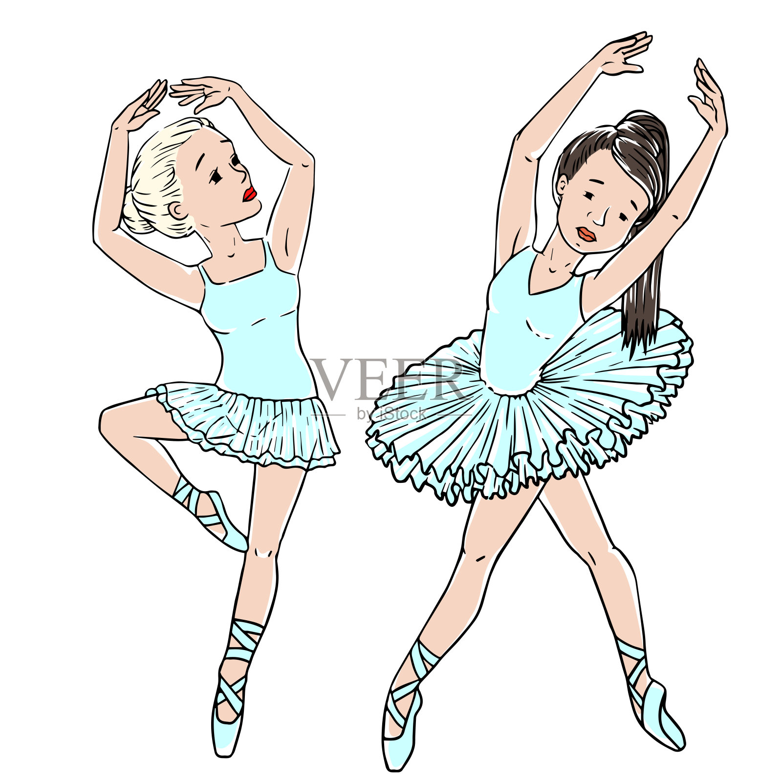 矢量可爱的小芭蕾舞者姿态优美，芭蕾舞者。打印衣服和卡片。孤立在白色背景上设计元素图片