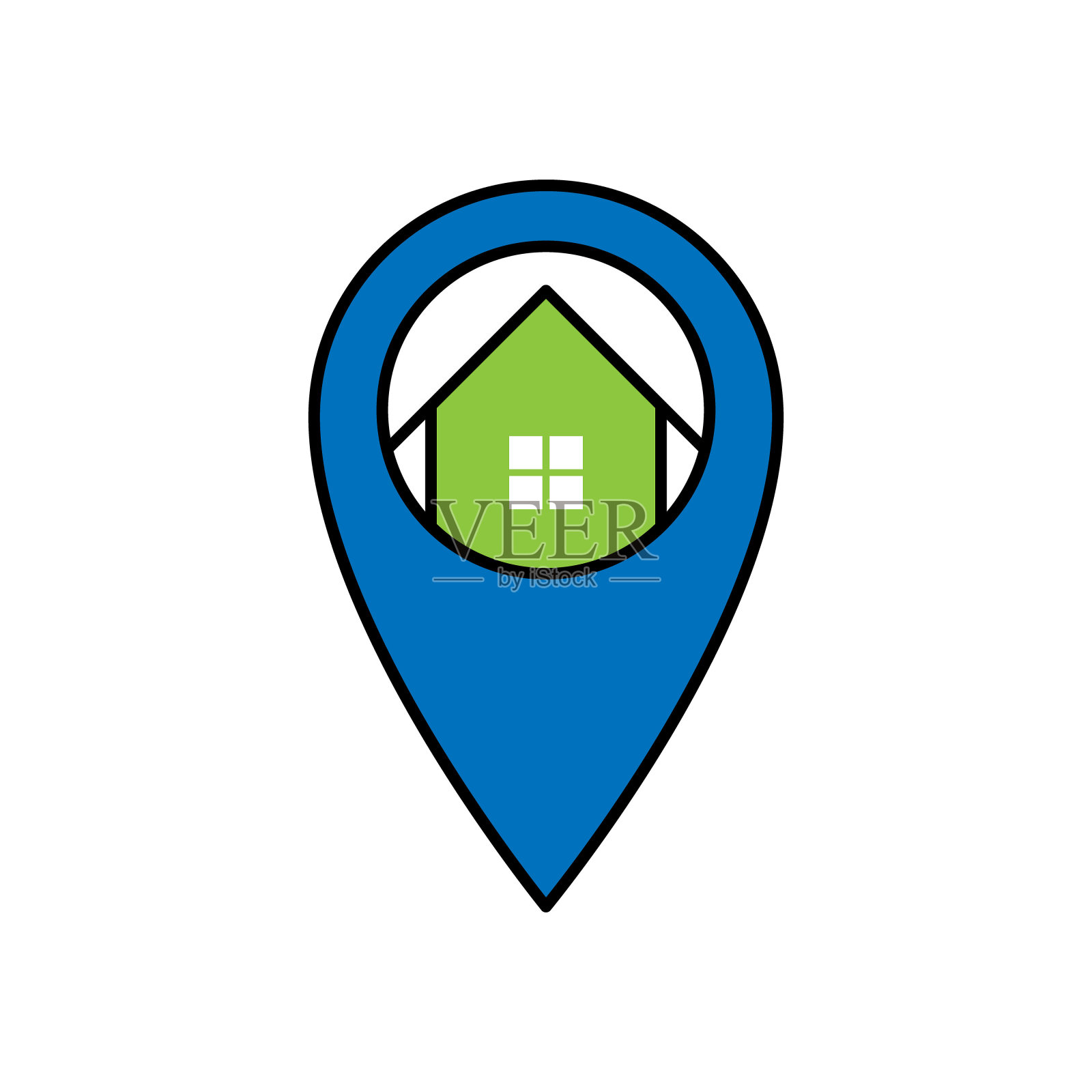 Home Logo图标矢量设计插图。住宅定位设计理念适用于住宅、房地产、建筑、公寓、建筑及建筑业务。现代家居区位设计理念。插画图片素材