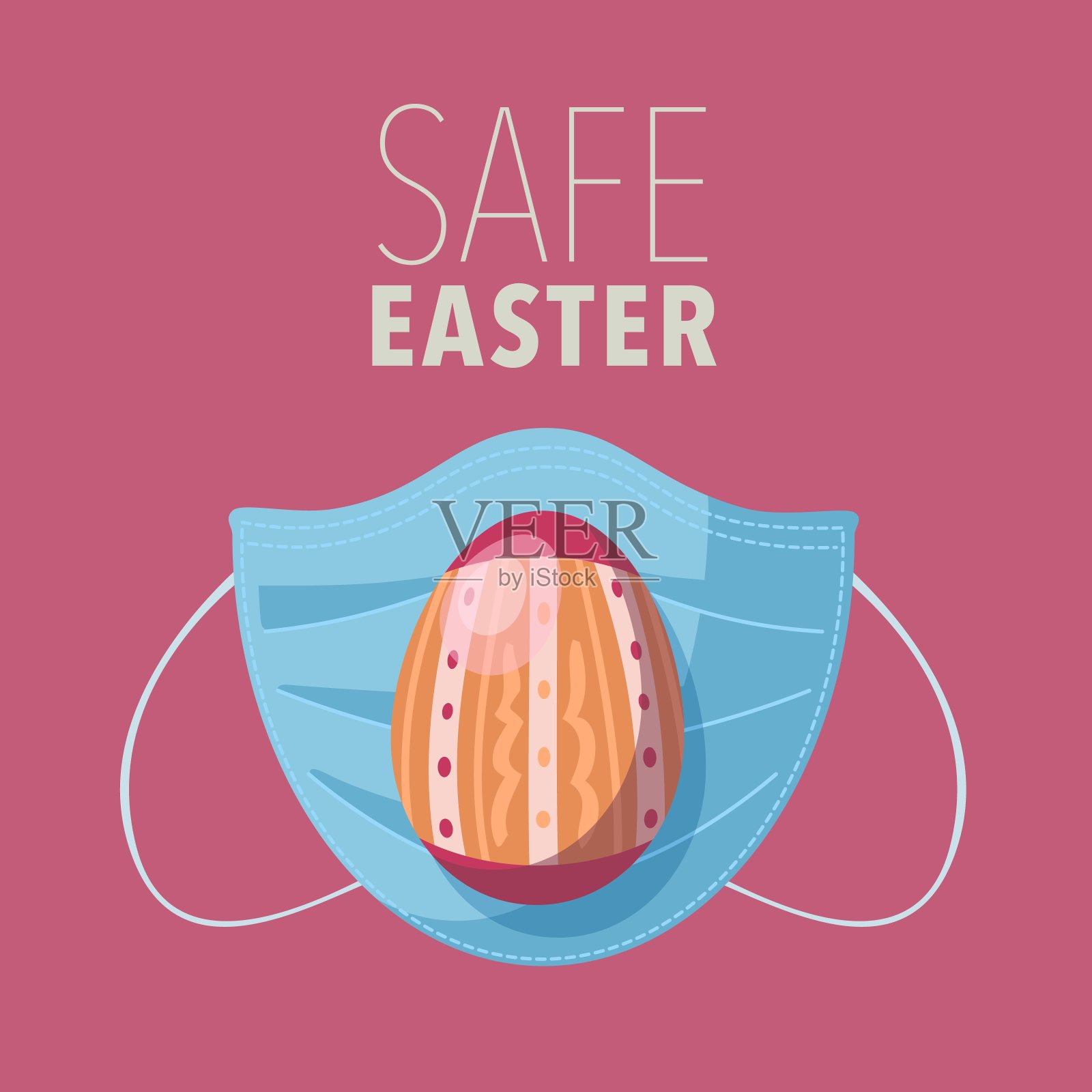 医用面具背景上的复活节彩蛋插画图片素材