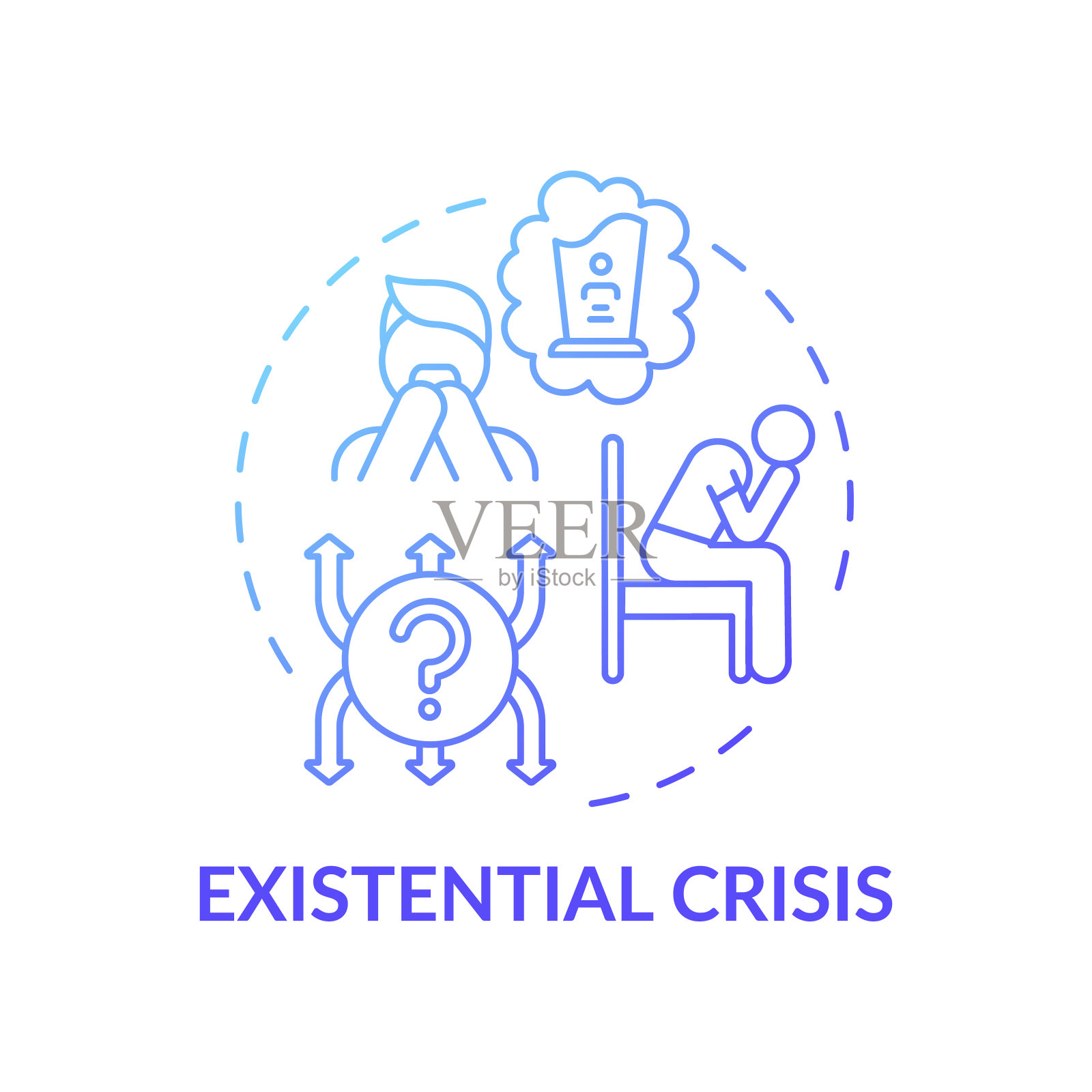 存在危机蓝色渐变概念图标插画图片素材