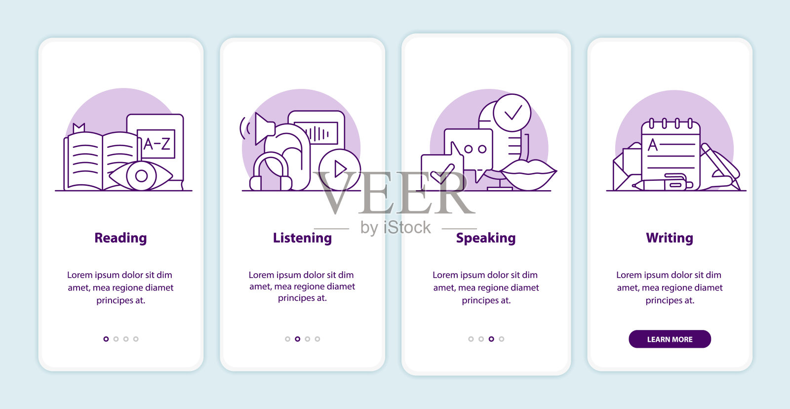 语言考试上线app屏幕页面插画图片素材