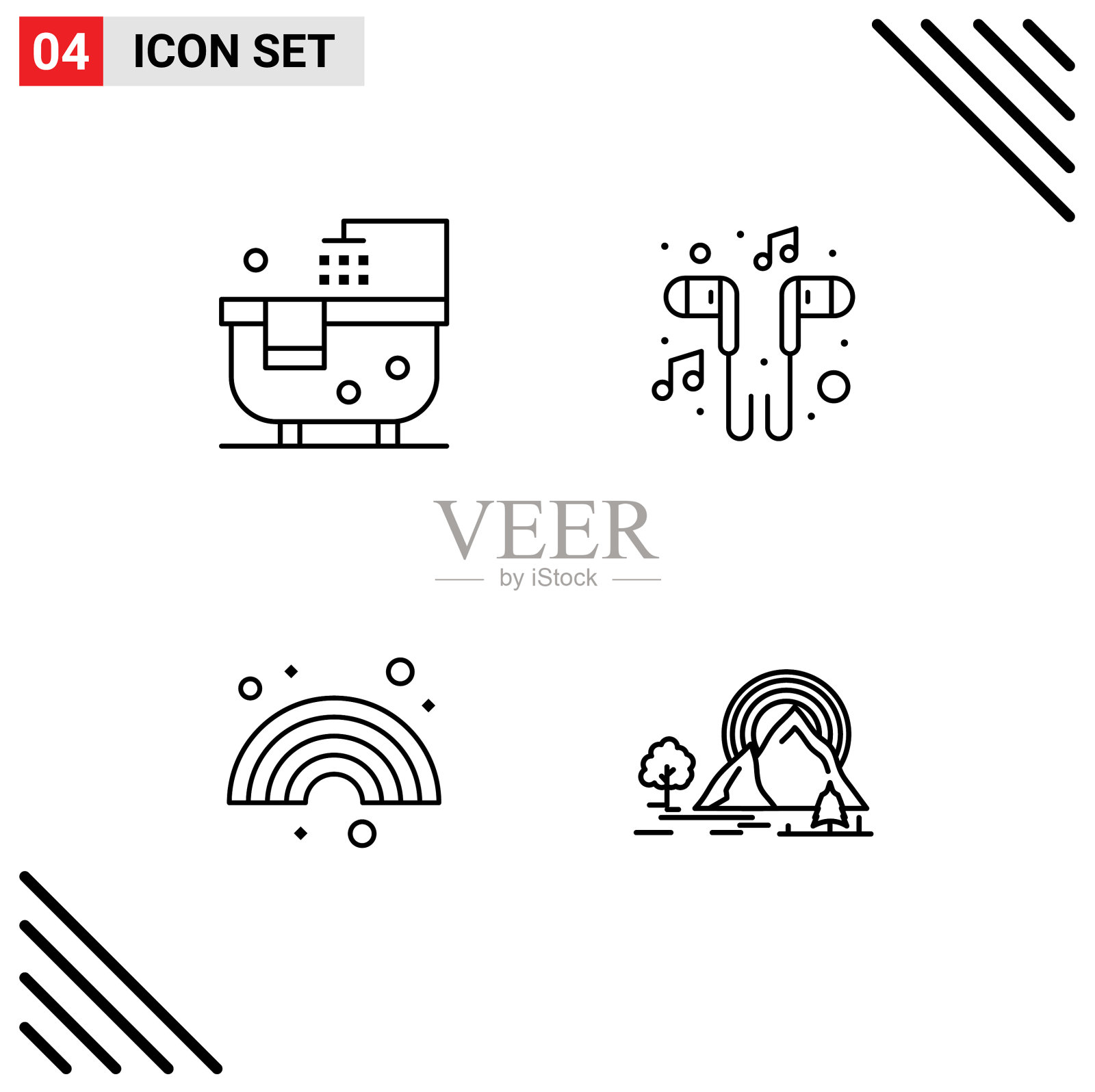 象形图设置4个简单的填充线平色插画图片素材