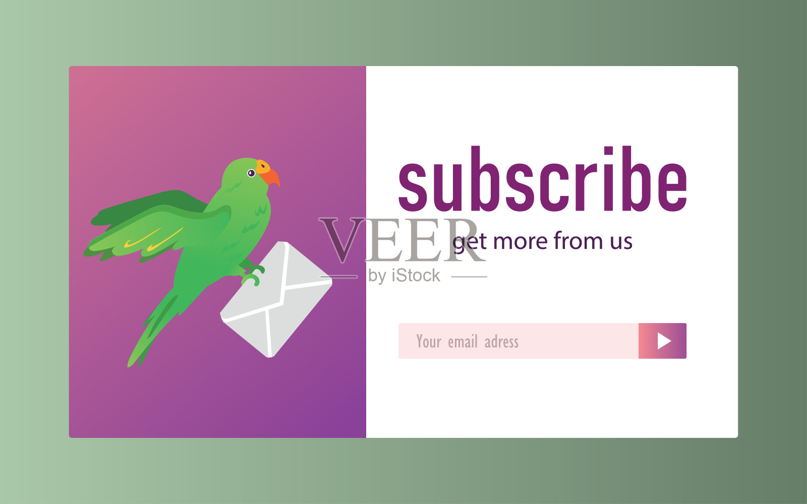 电子邮件订阅设计与有趣的鹦鹉持有信封插画图片素材