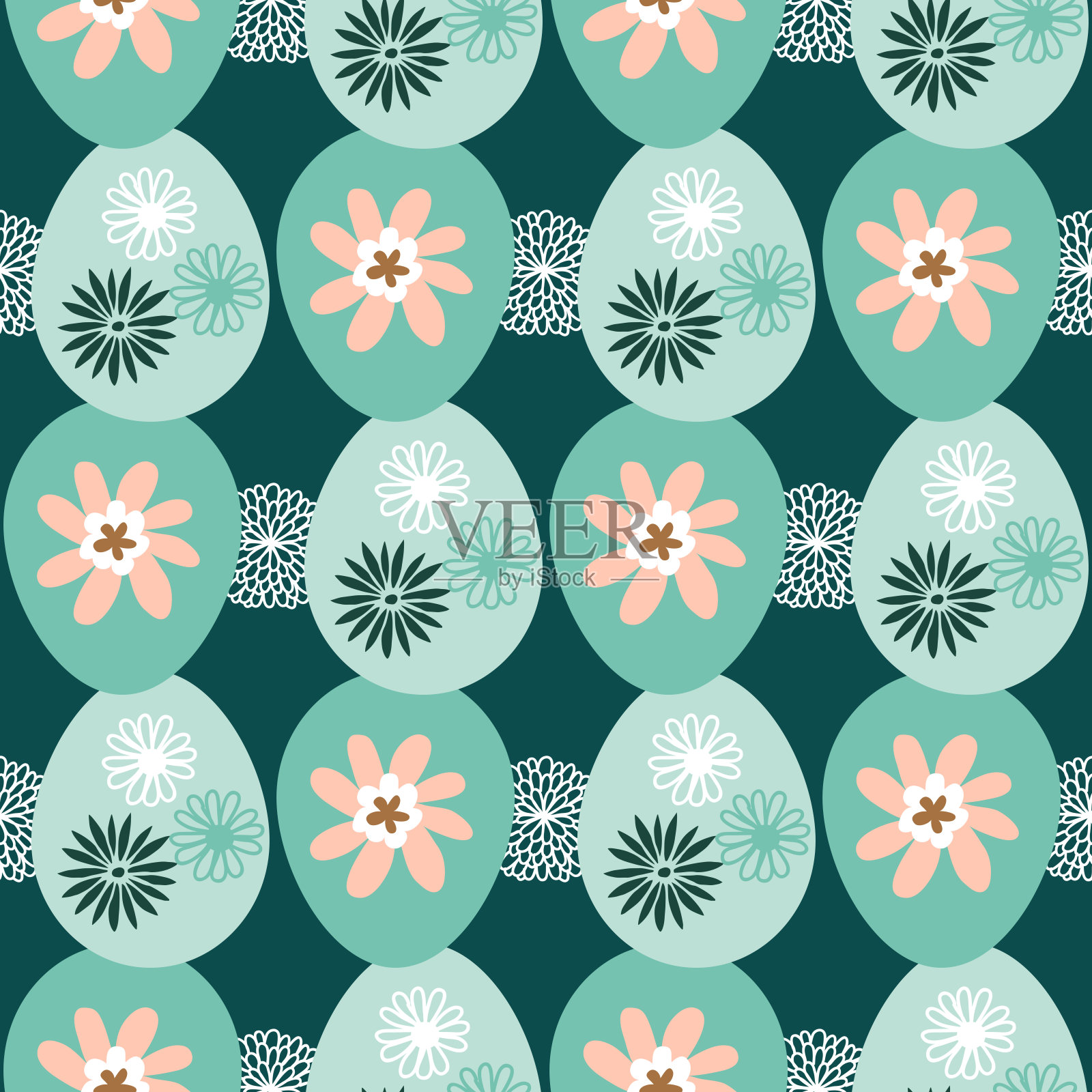 复活节快乐。美丽的节日无缝图案与复活节彩蛋，插画图片素材