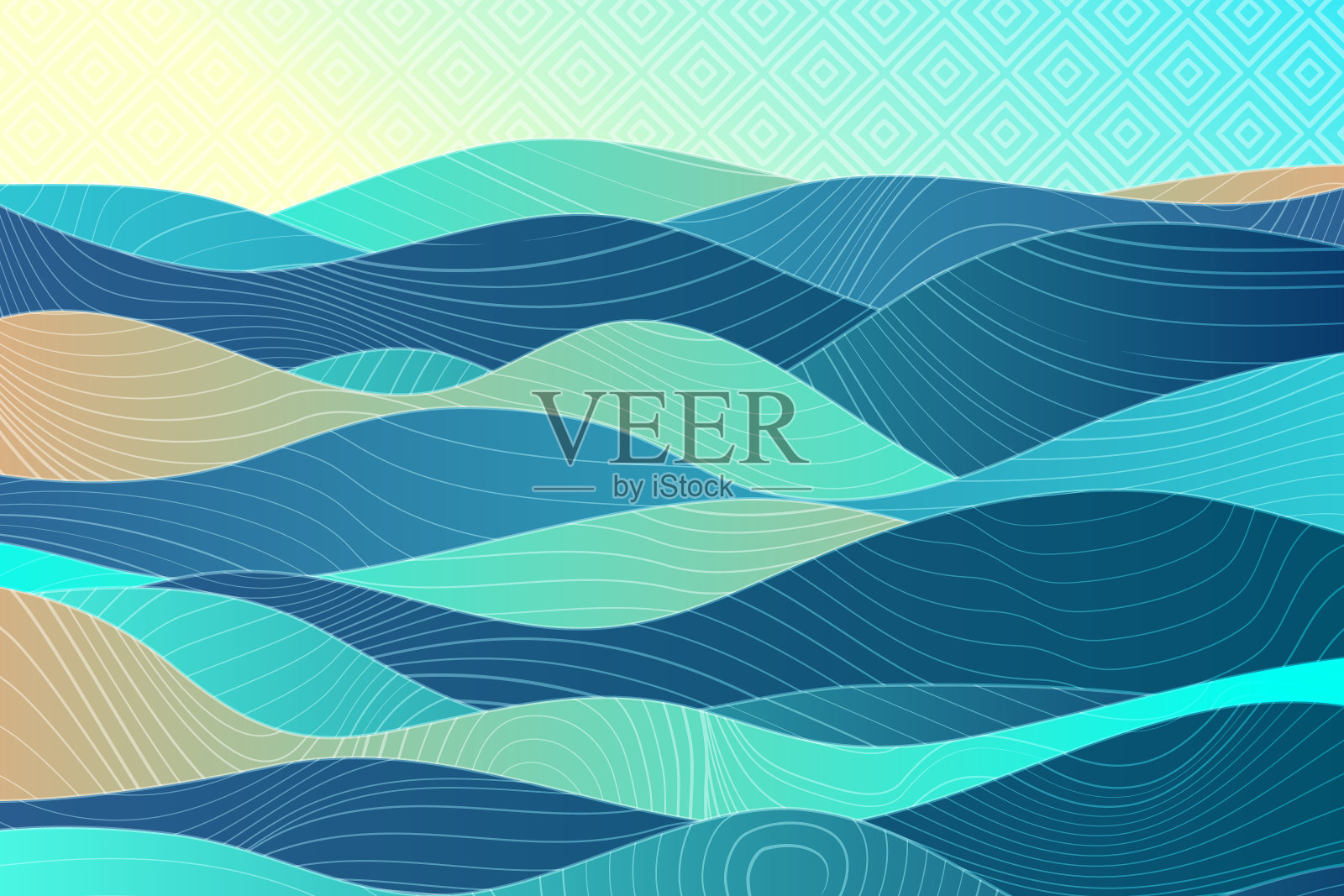 民族景观。日本背景与线波模式矢量。日落在山，日出在山。带有几何图案的抽象模板。东方风格的山形布局设计。插画图片素材