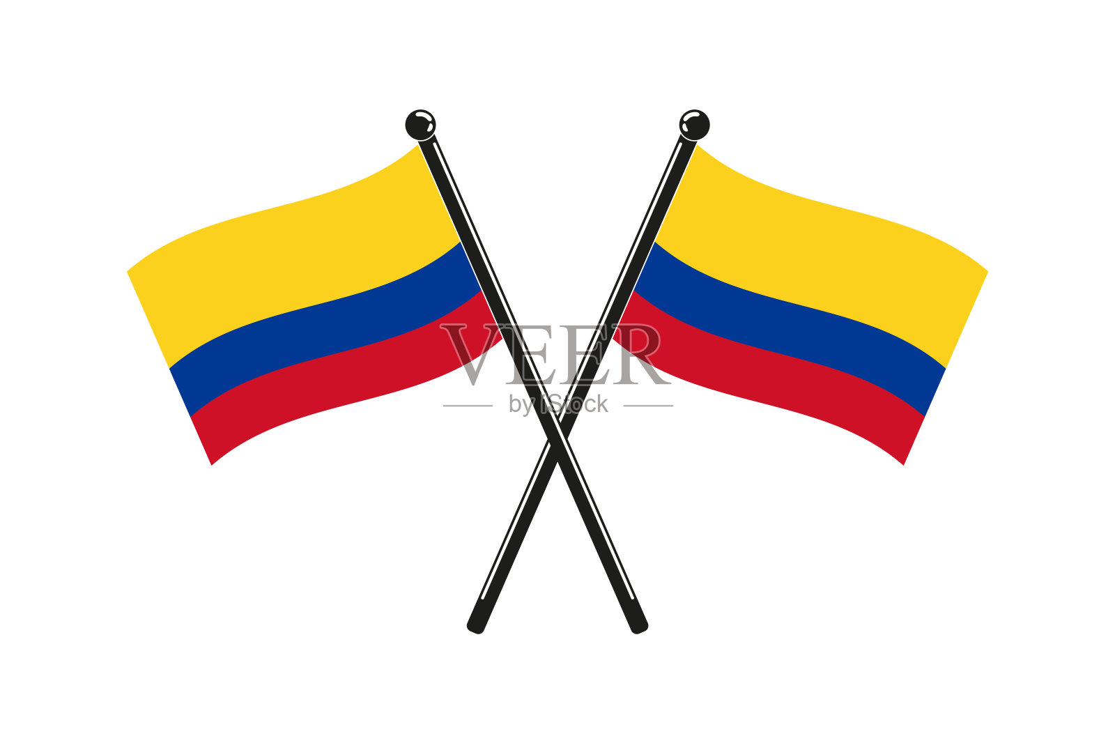 哥伦比亚国旗交叉在木棒上插画图片素材