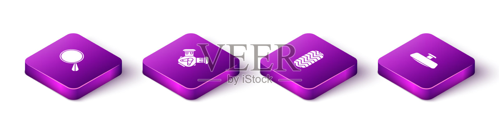 设置等距汽车镜发动机轮胎和图标图标素材