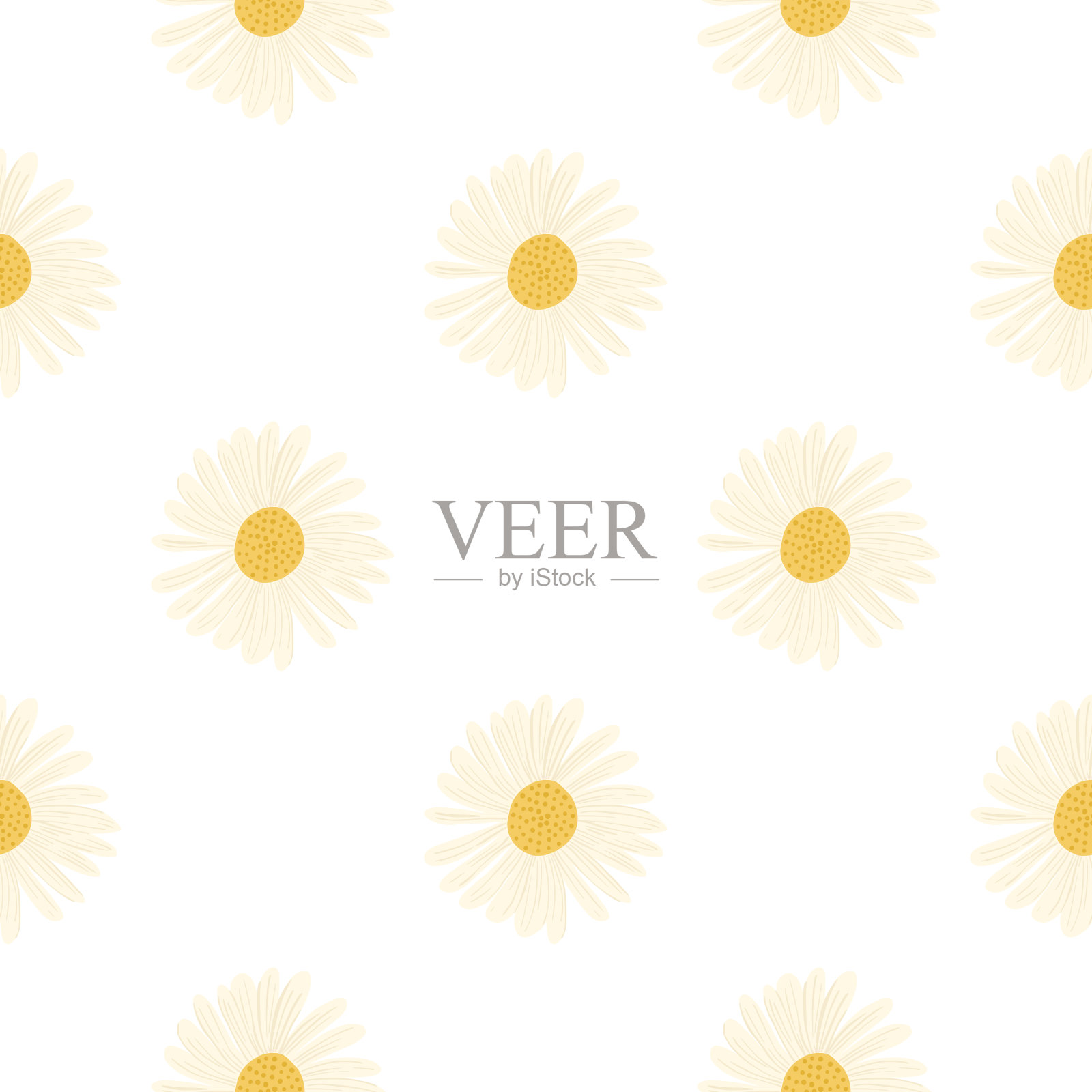 复古孤立无缝图案用粉红色雏菊花蕾点缀。白色背景。印花式样。插画图片素材