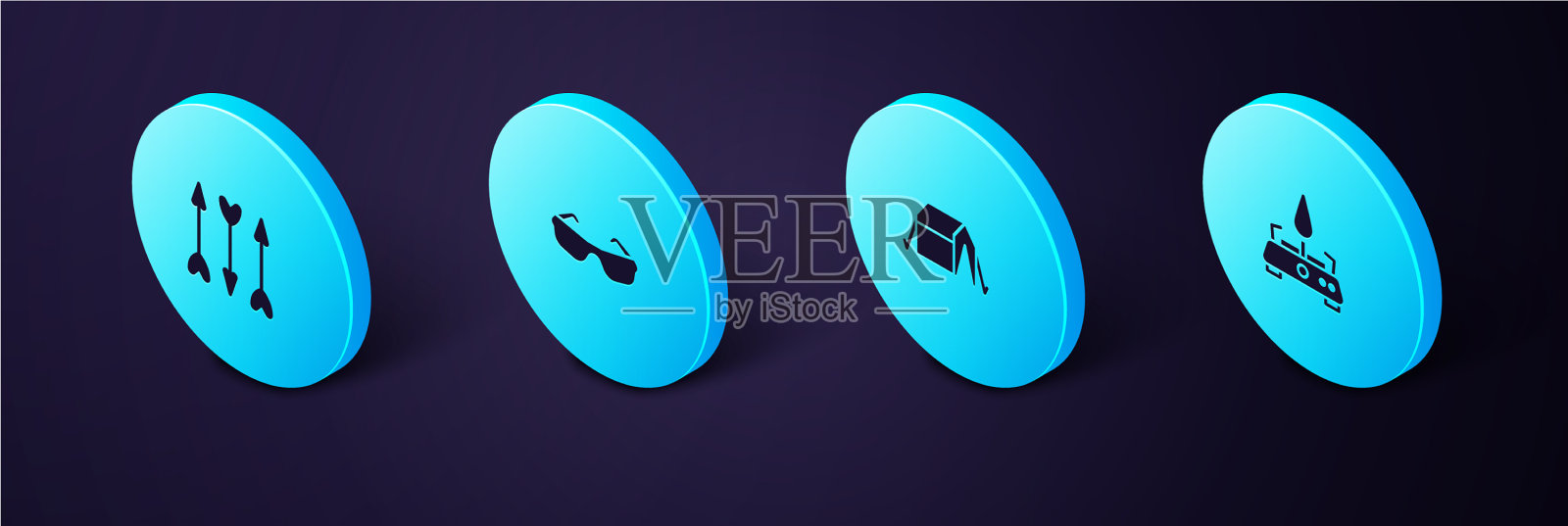 设置等距野营煤气炉旅游帐篷图标素材