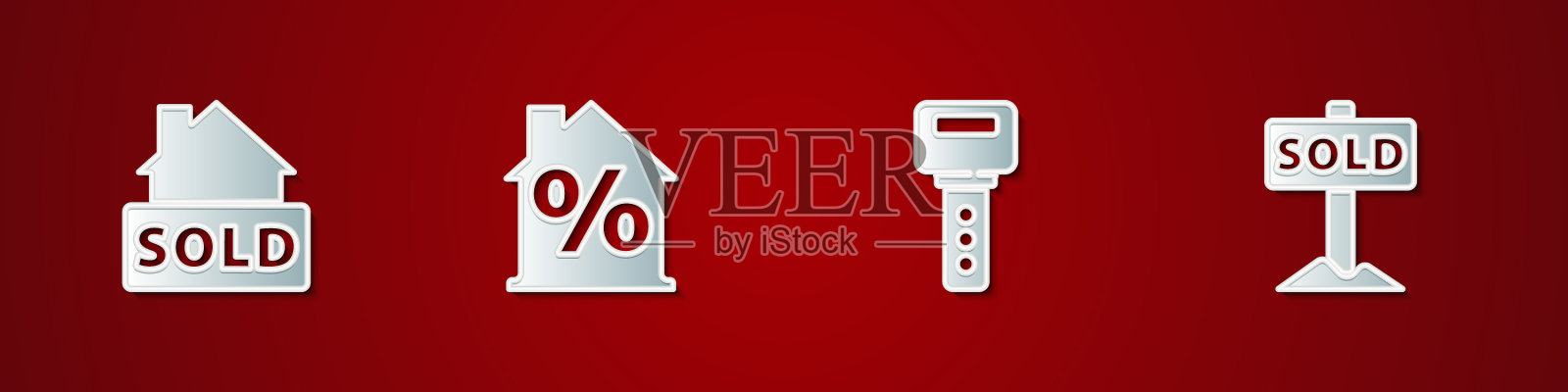 设置悬挂标志与文字出售房屋百分比插画图片素材