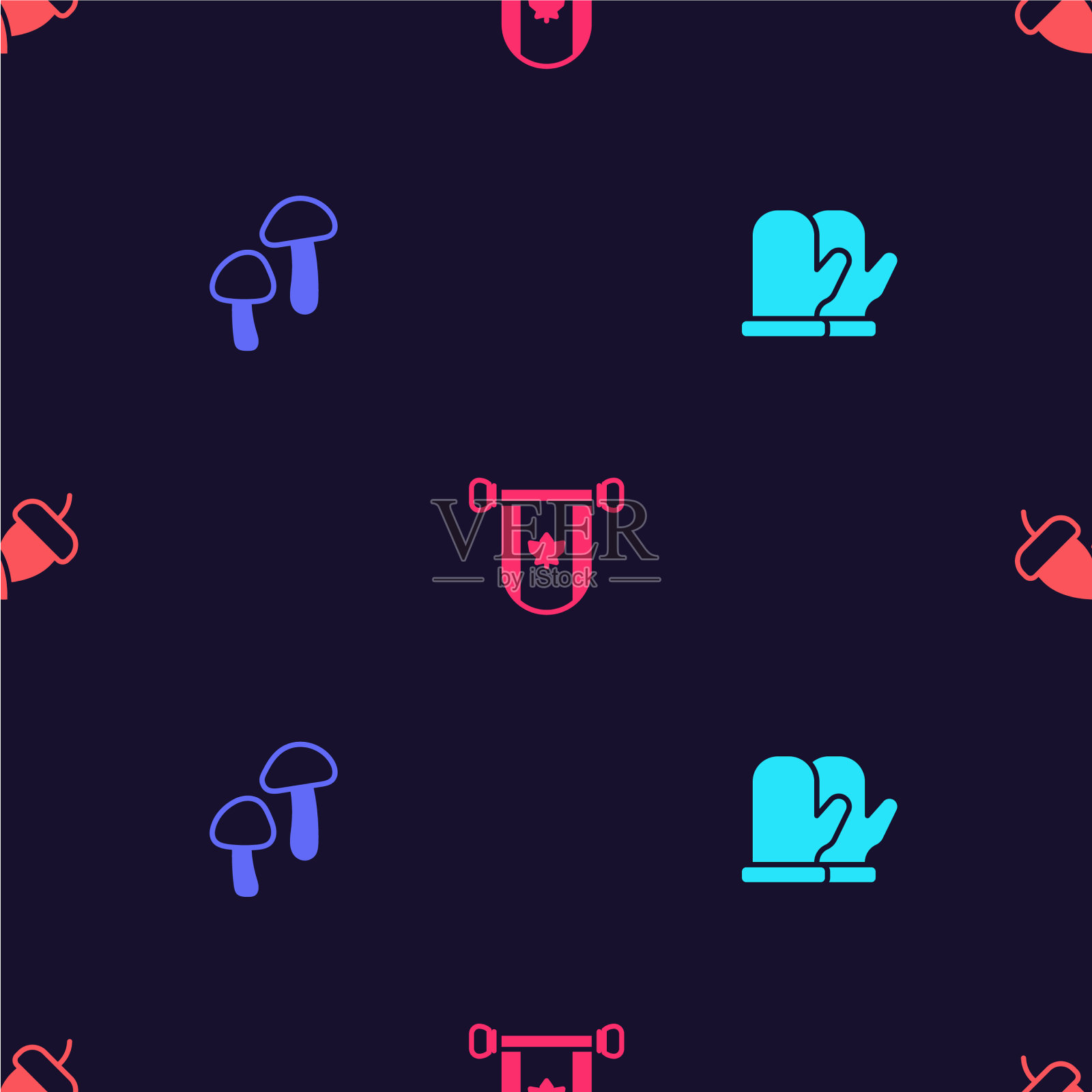 设置圣诞手套蘑菇三角旗加拿大和图标素材