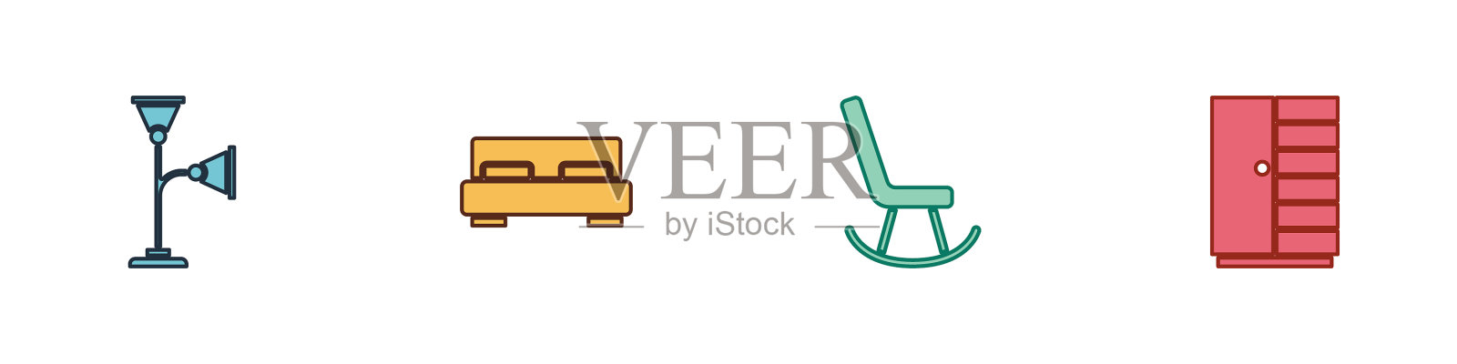 设置落地灯、大床、扶手椅和衣柜图标素材