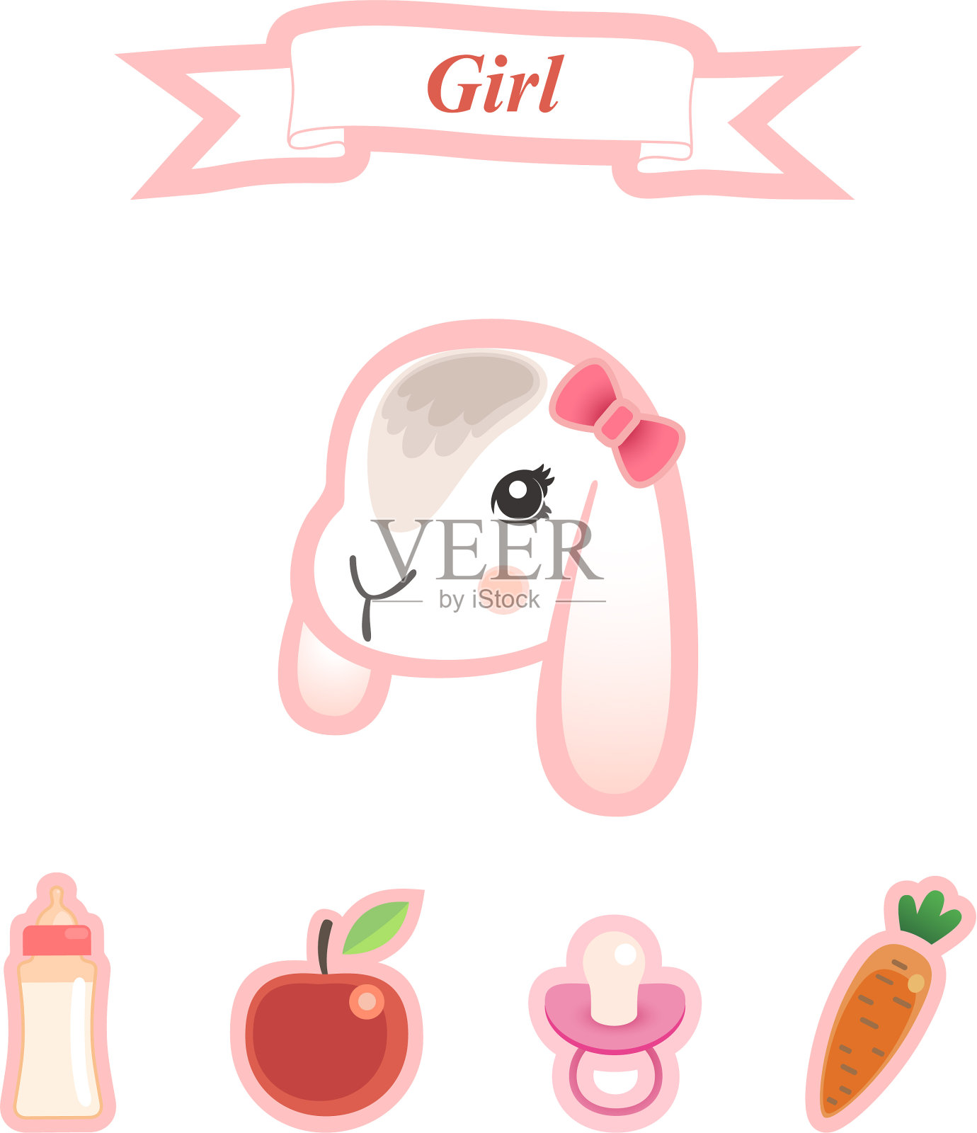 新生兔宝宝的问候卡插画图片素材