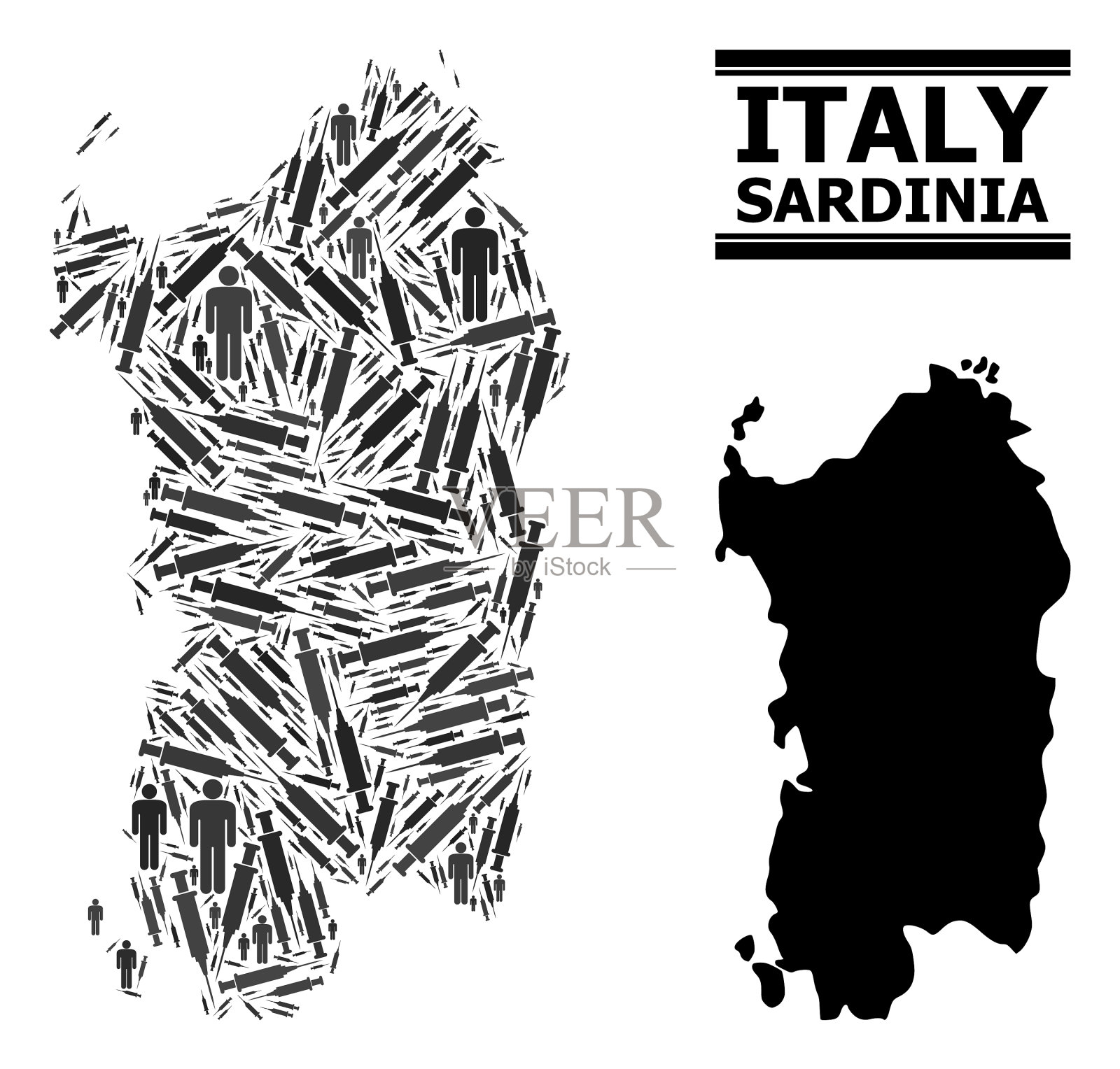 病毒治疗马赛克地图撒丁岛地区插画图片素材