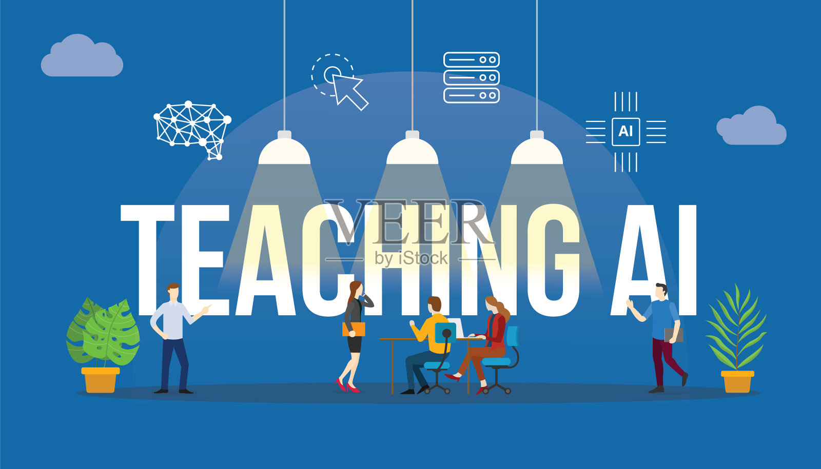 教ai用人工智能的概念插画图片素材