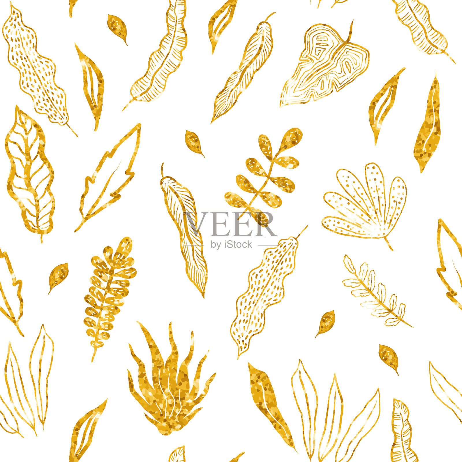 无缝模式与金色植物孤立上插画图片素材