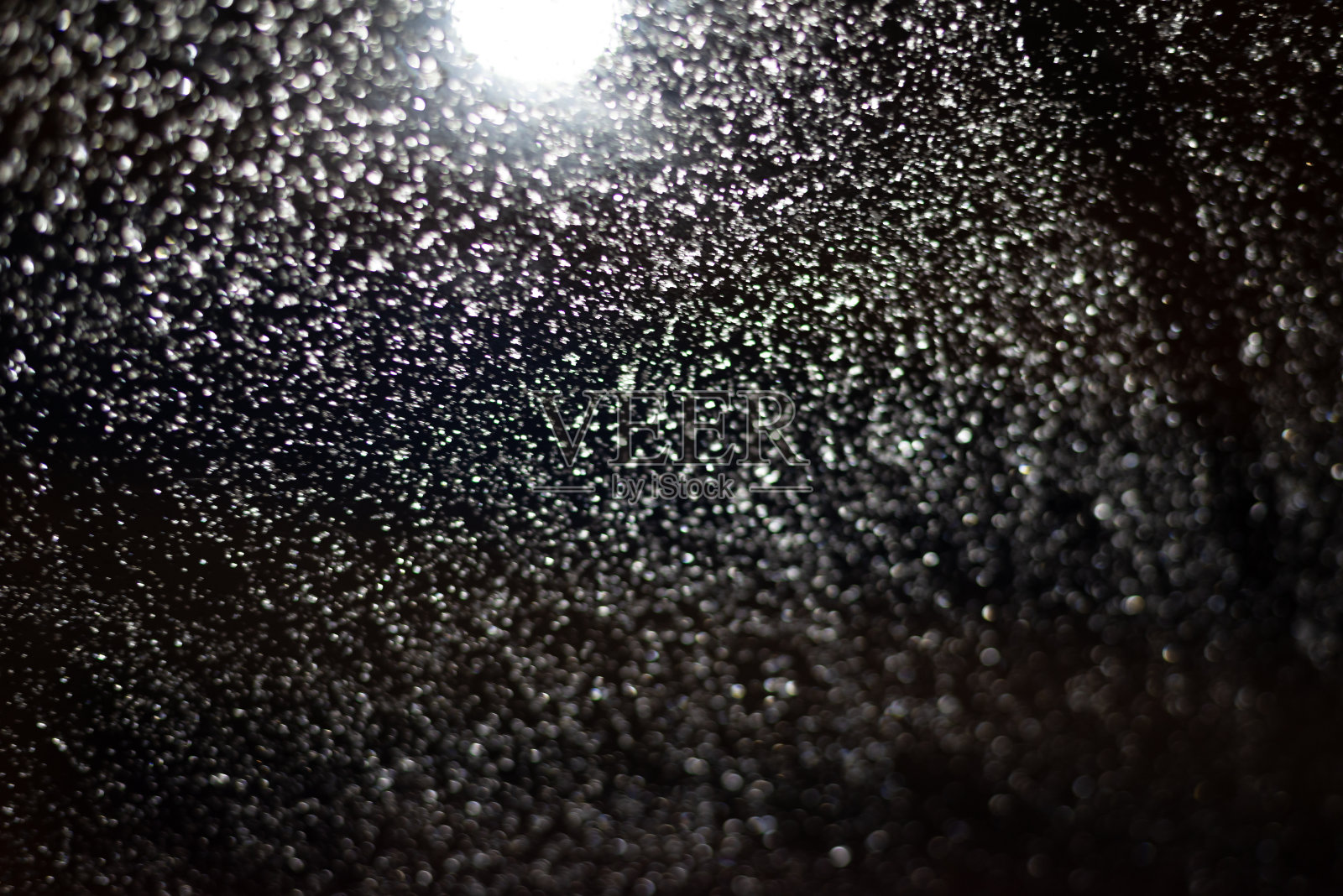 模糊的背景与雨滴和灯光。照片摄影图片