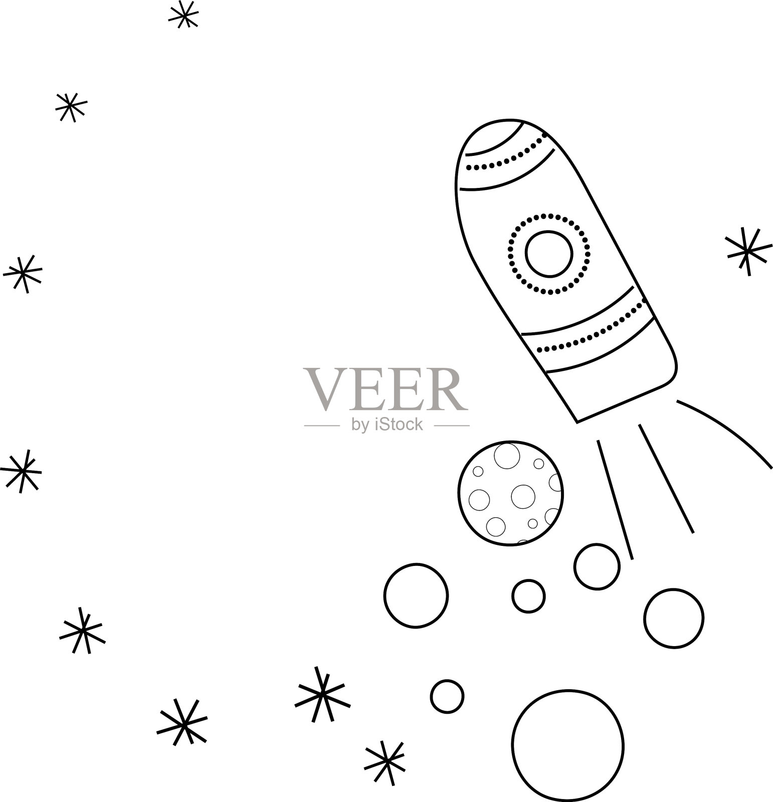 火箭行星和恒星插画图片素材