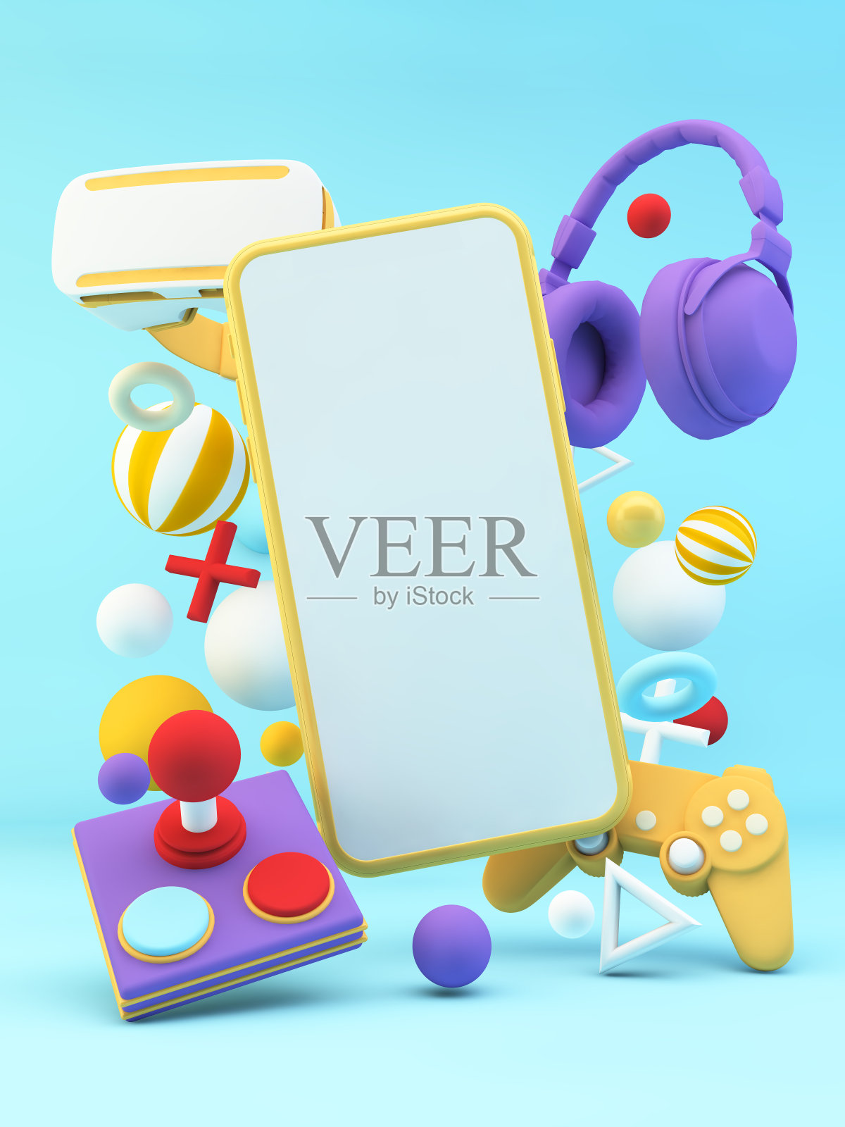 手机被游戏设备包围照片摄影图片