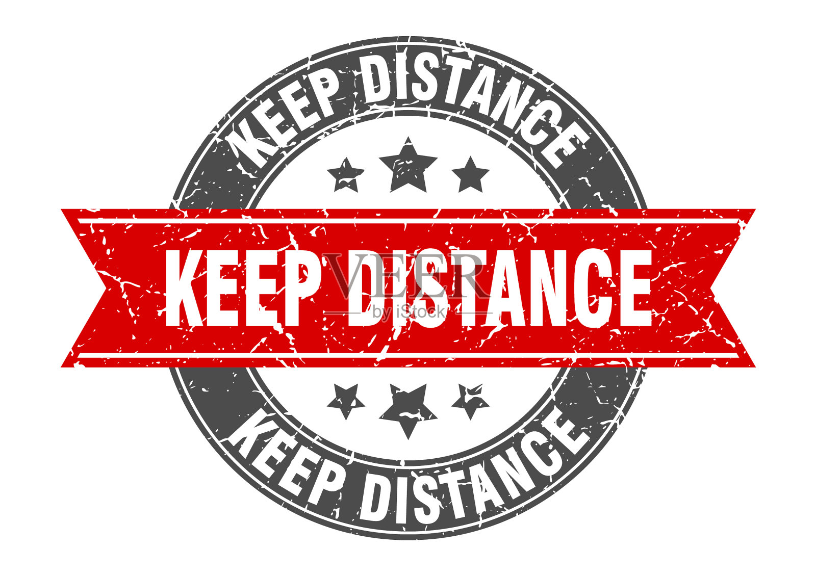 保持距离圆形邮票与缎带标签标志插画图片素材