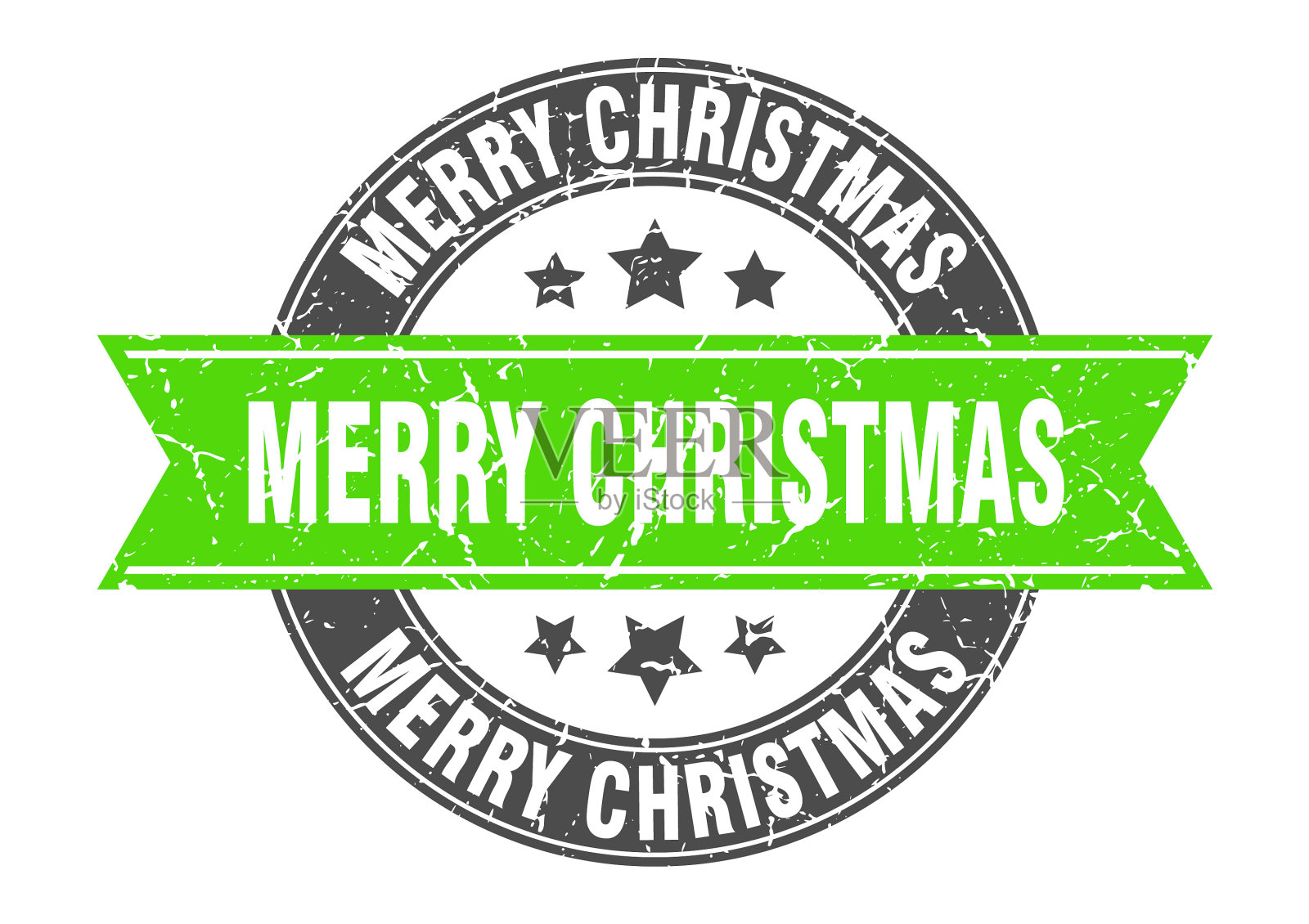 圣诞快乐圆形邮票与缎带标签标志插画图片素材