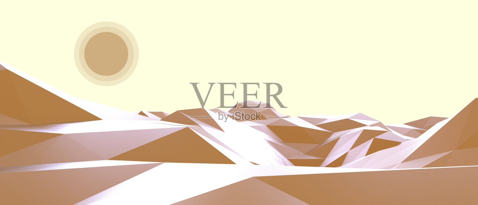 抽象几何形状低多边形景观和山黄色背景折纸山。设计横幅，网站- 3d渲染插画图片素材