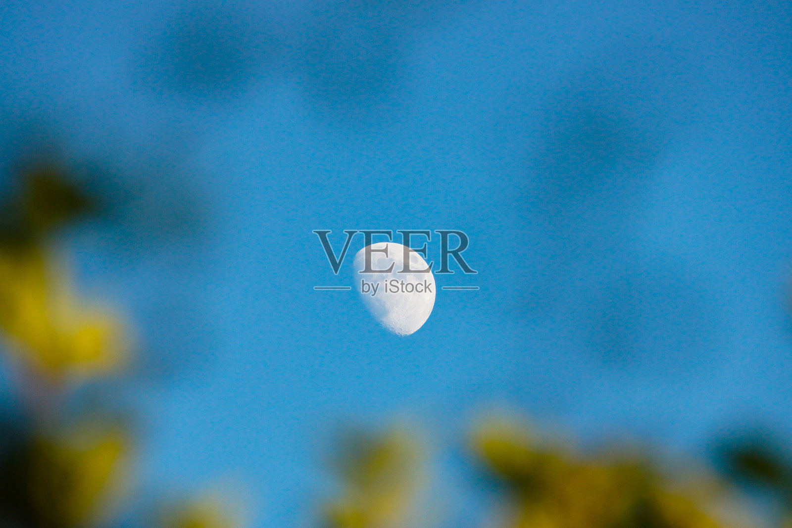 月亮在蓝色的天空照片摄影图片