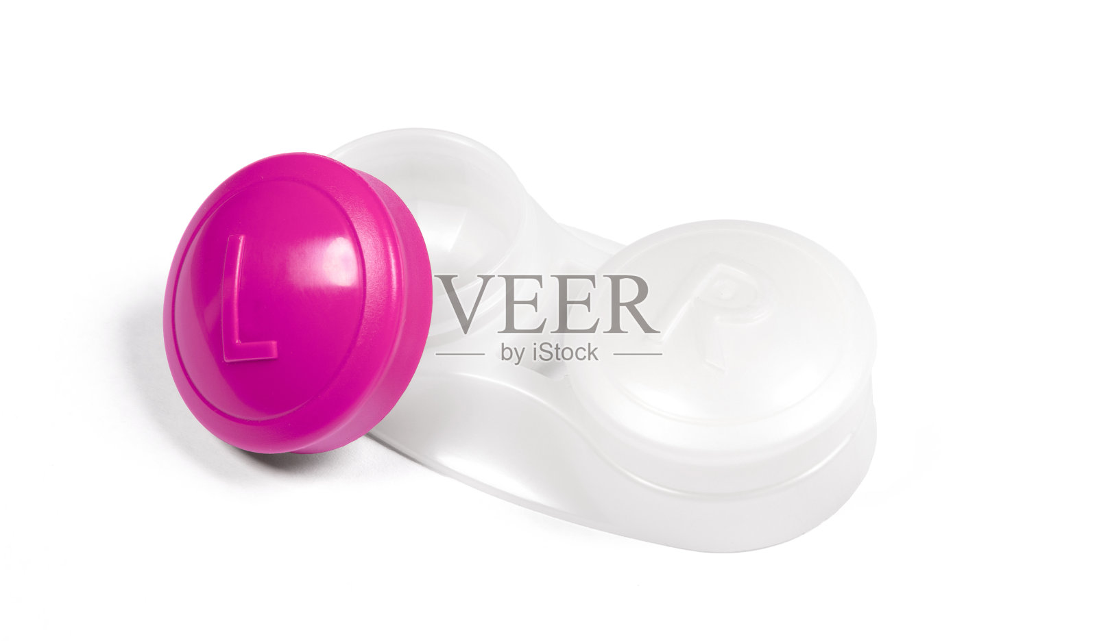 粉色隐形眼镜盒，孤立在白色背景上照片摄影图片