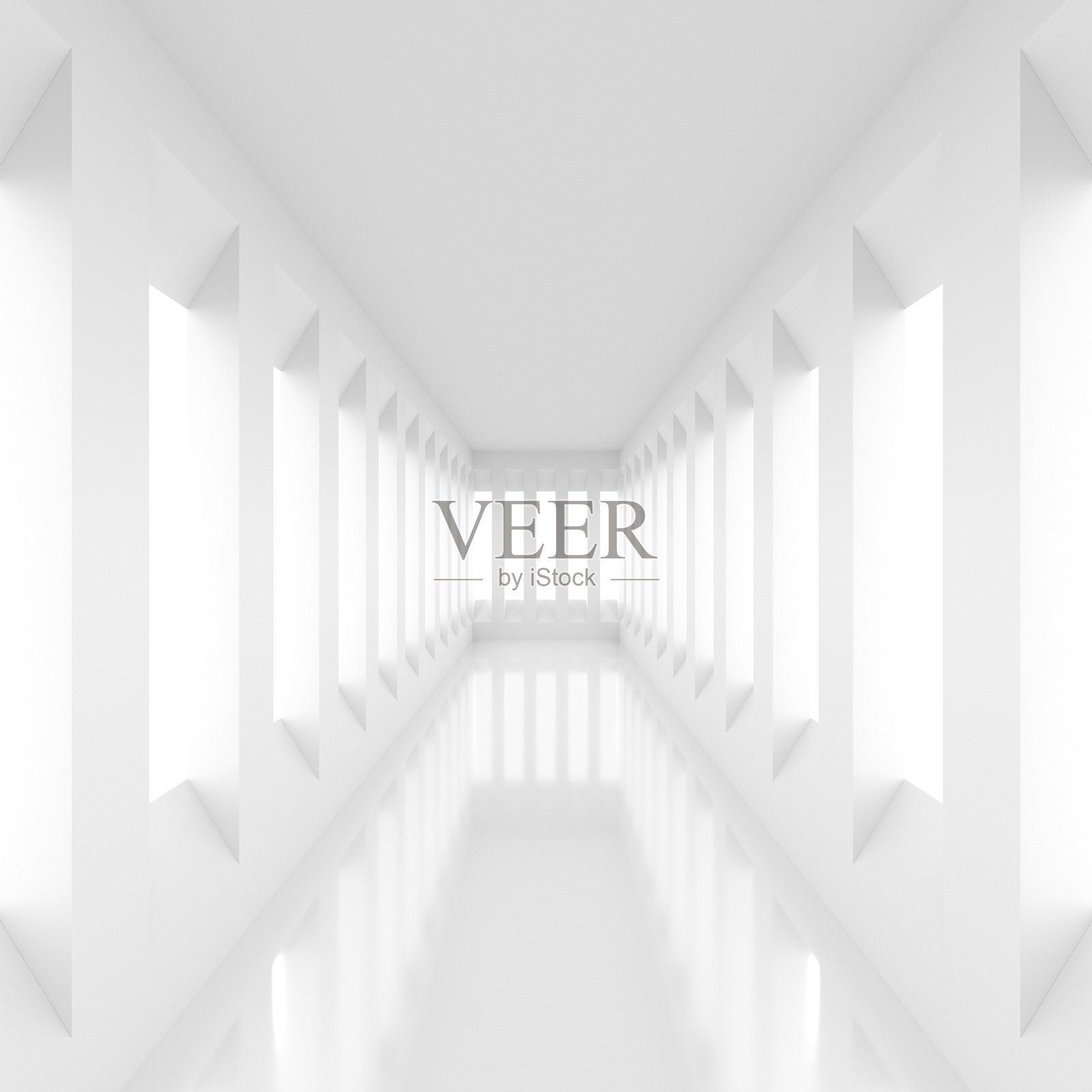 未来空旷的白色走廊与矩形的墙壁照片摄影图片