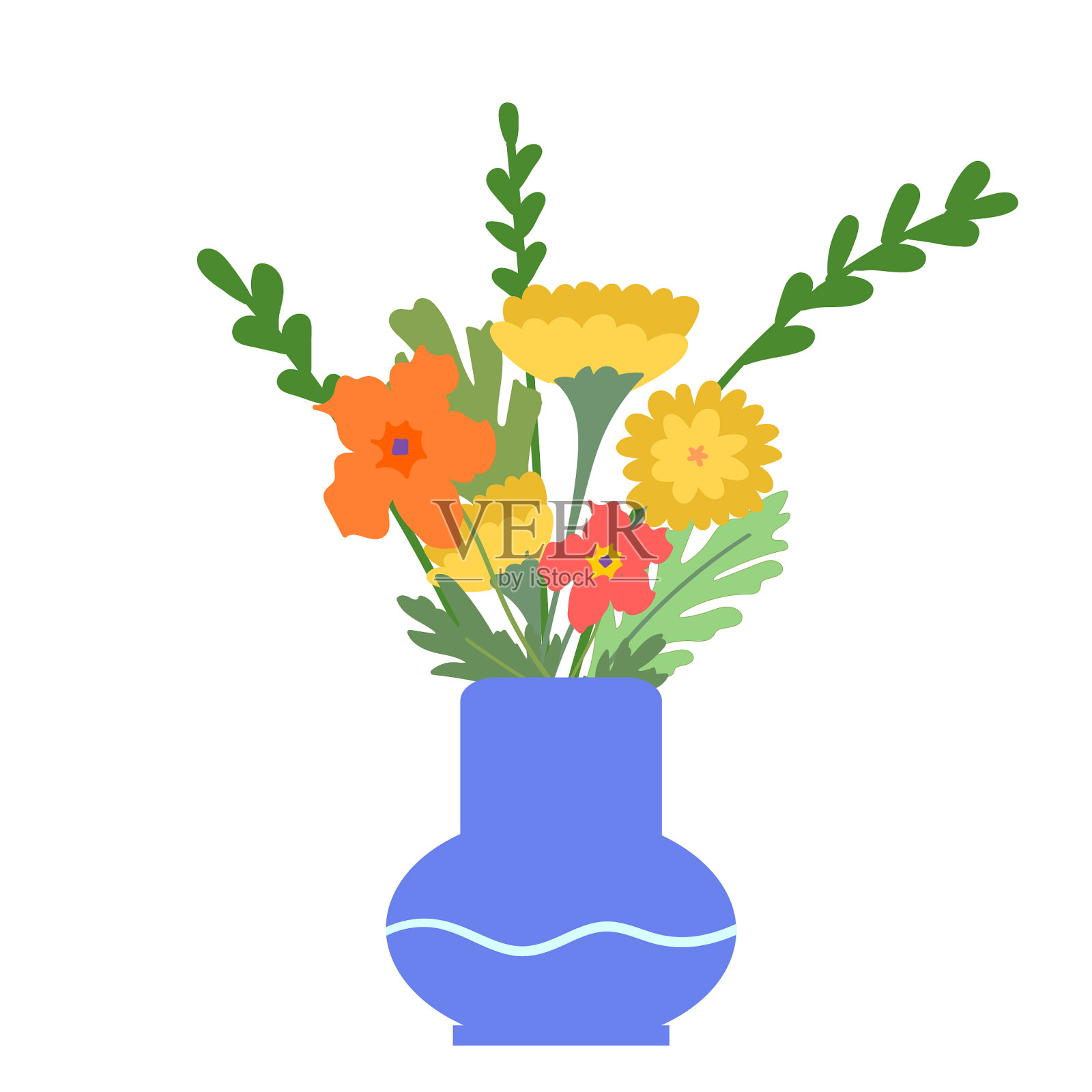 花瓶里的一束花园花插画图片素材