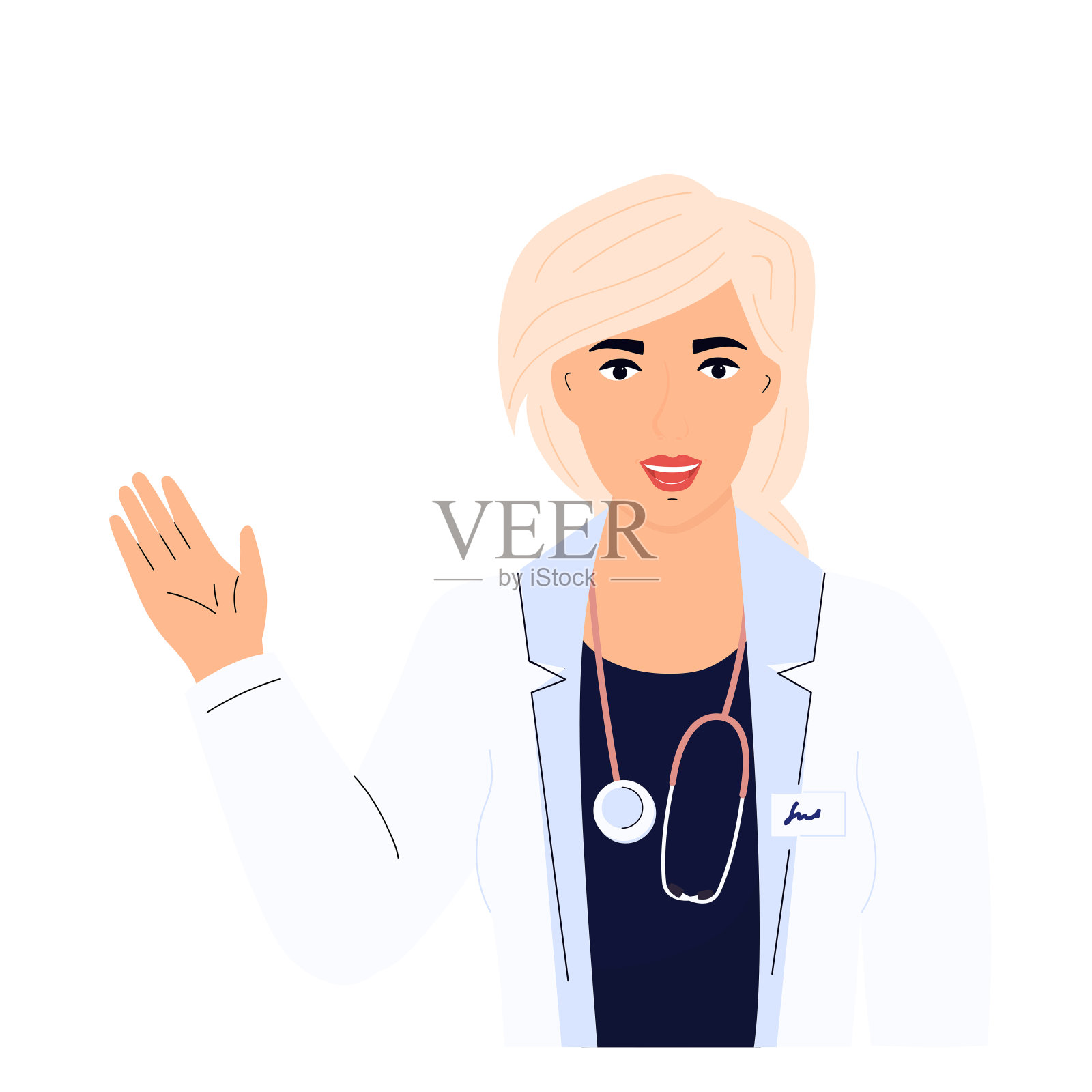 女医生。穿白色长袍的女人。医院工作人员插画图片素材