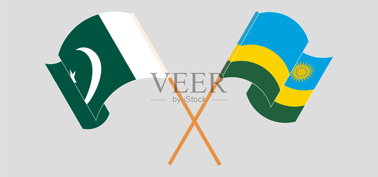 交叉挥舞的巴基斯坦和卢旺达国旗插画图片素材