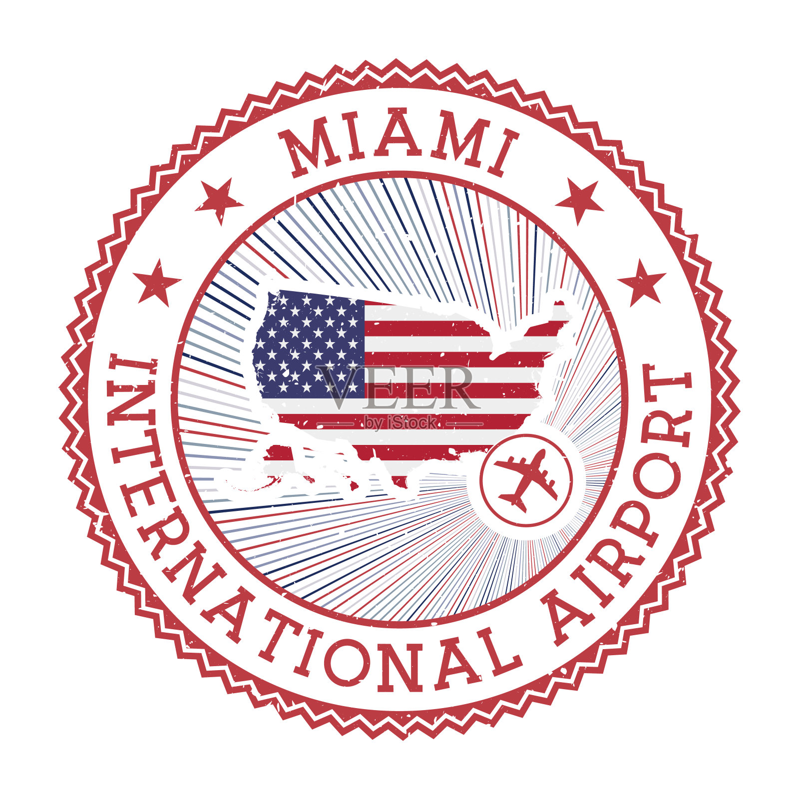 迈阿密国际机场邮票。插画图片素材