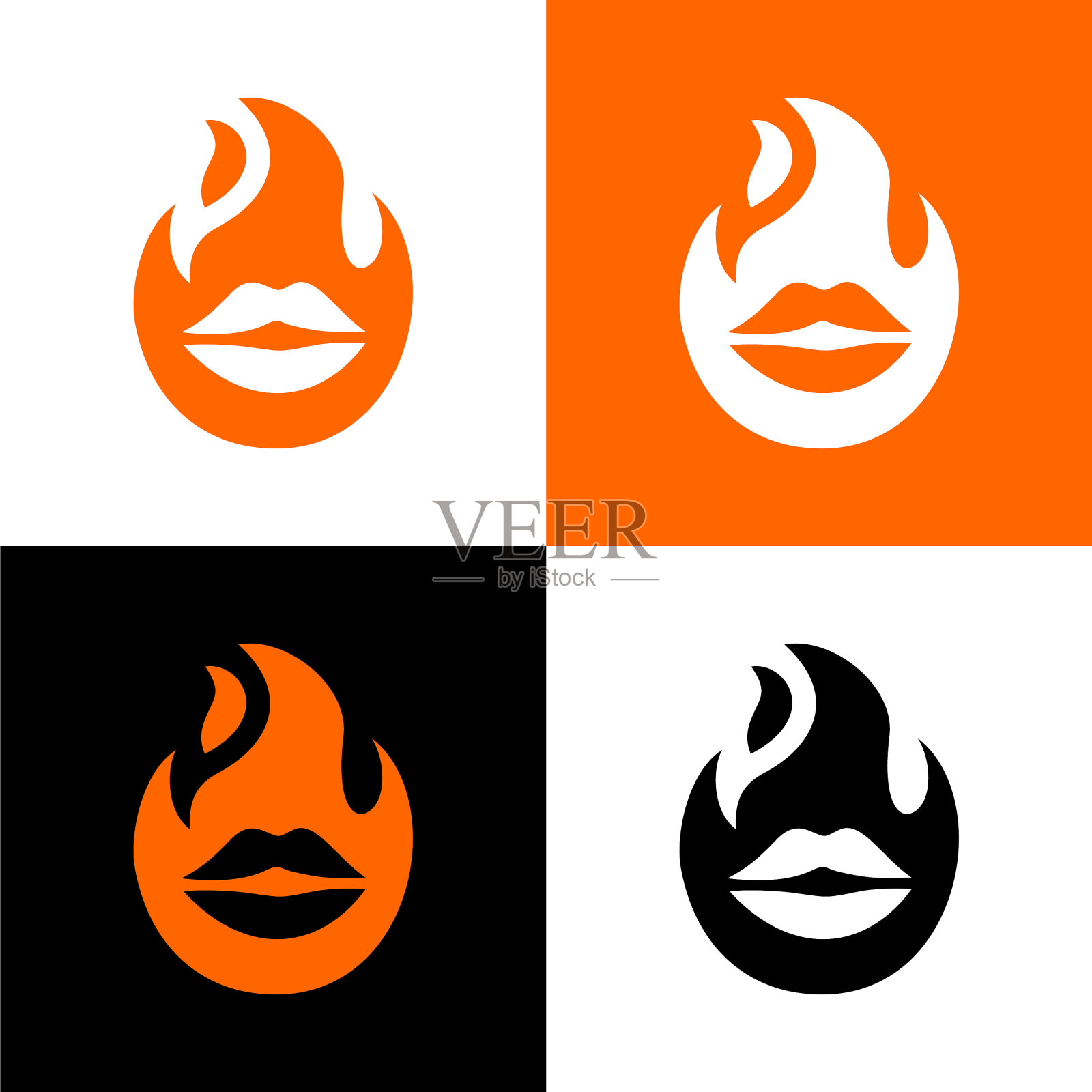 热嘴唇图标火和嘴标志设计插画图片素材