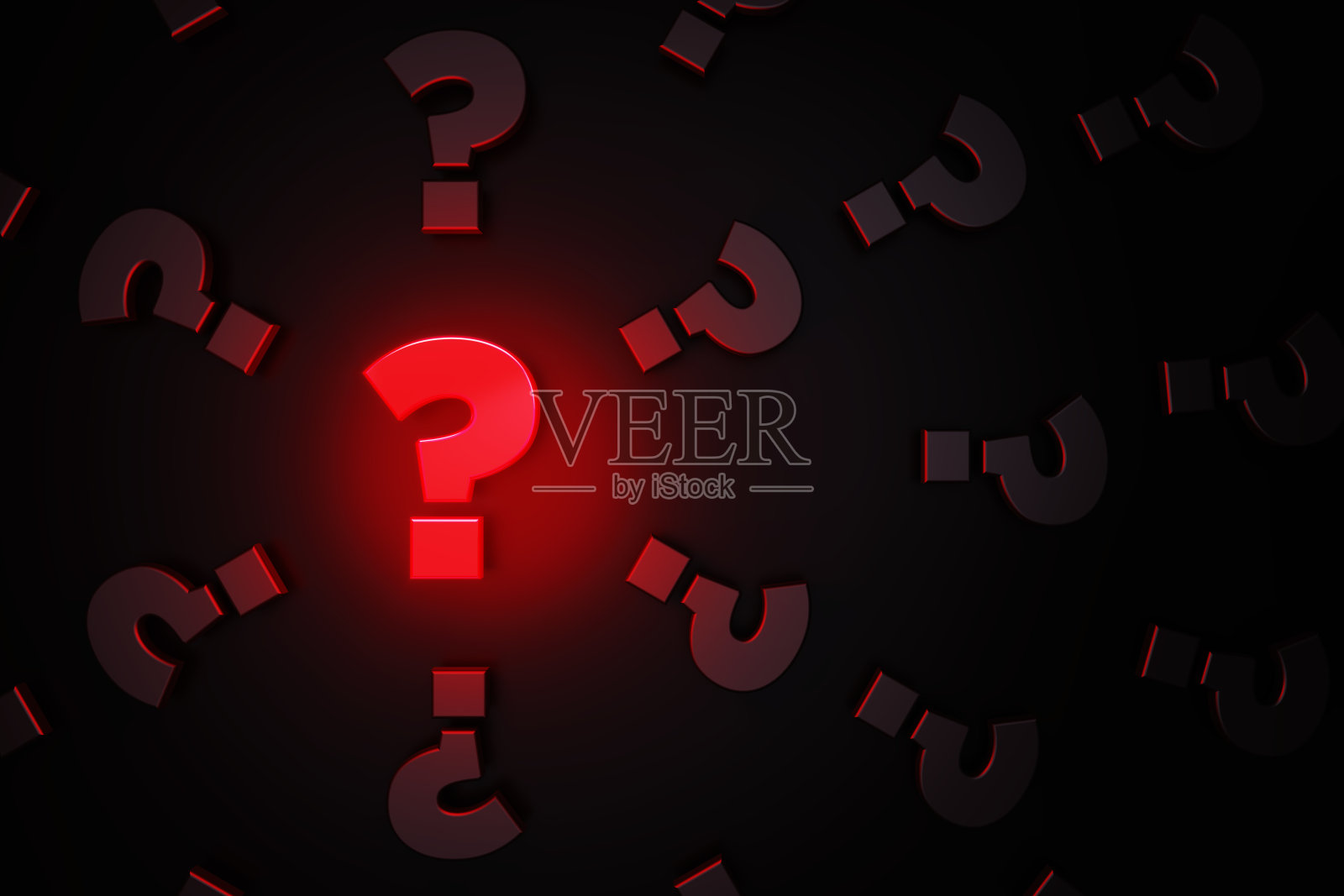 Q和一个概念——黑色背景上黑色问号符号中的红色问号照片摄影图片