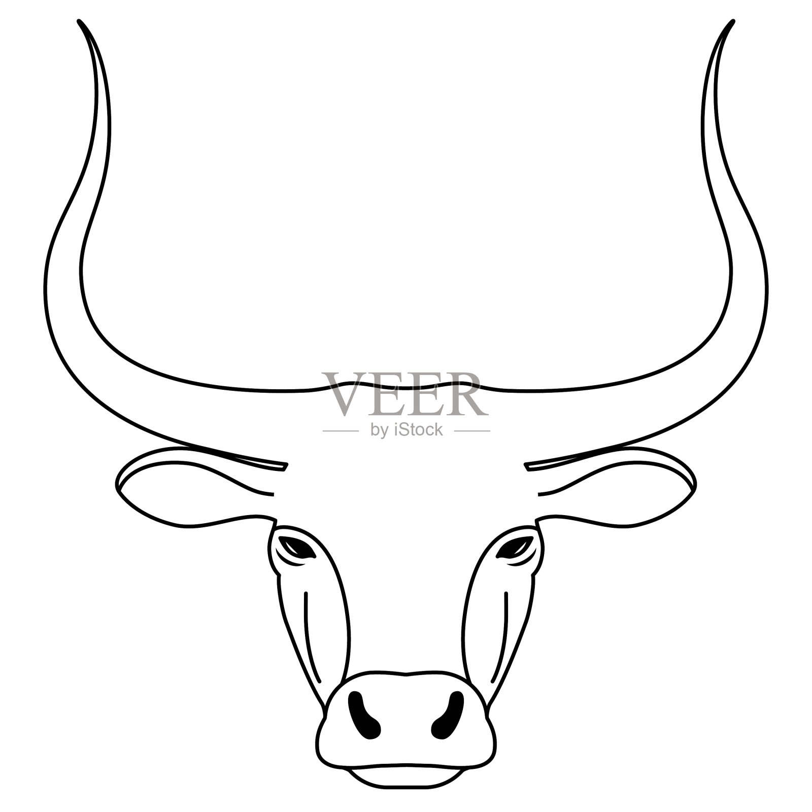 头牛的轮廓简单，长角水牛或设计元素图片