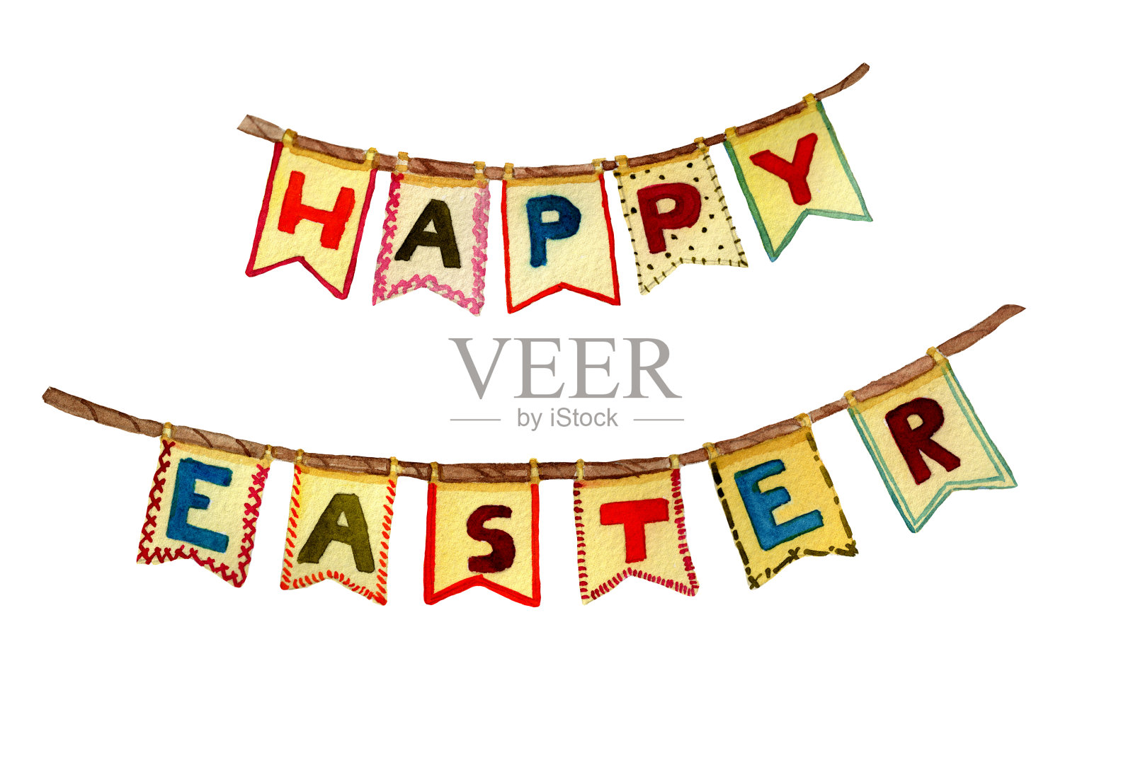 水彩手绘复活节快乐横幅复古风格。插画图片素材