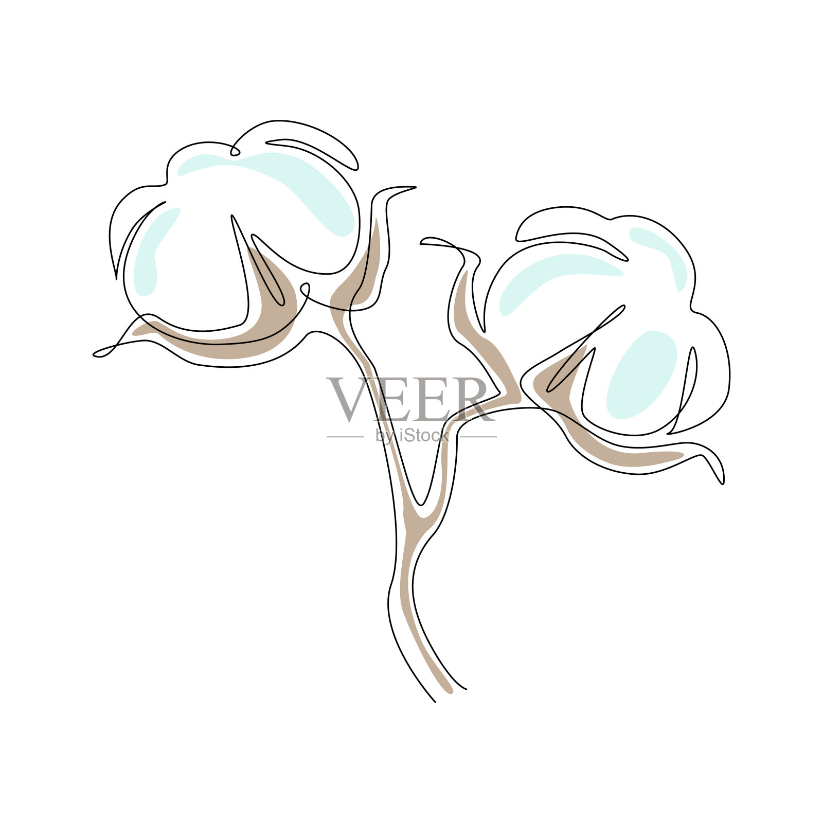 棉花花连续一行艺术。极简的干净纤维花的标志，图标徽章或网络横幅。美丽的设计元素。现代的矢量图设计元素图片