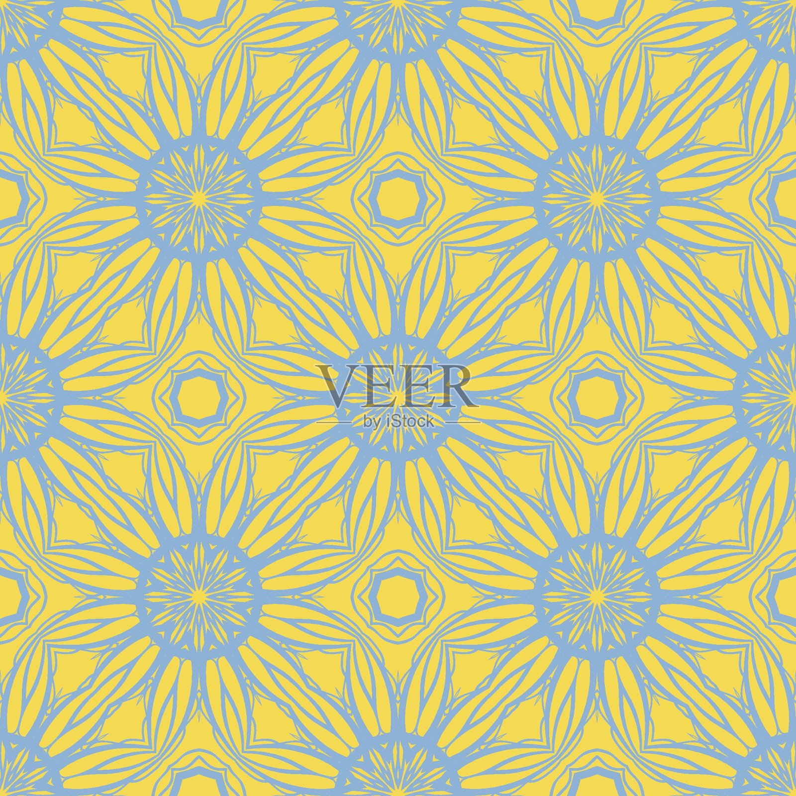 无缝纹理的不同花卉元素，三角形等几何形状。用于设计、印刷、墙纸。矢量插图。插画图片素材