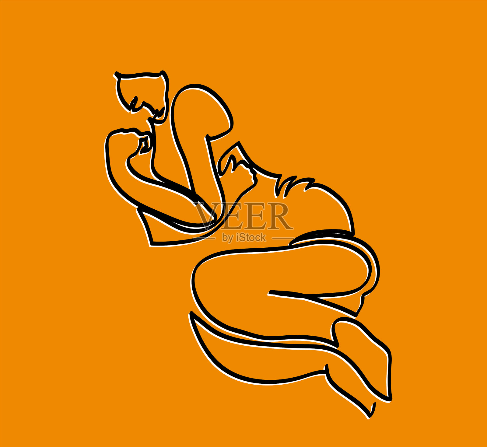 一条线画的是女性月经来潮和痛经抽筋。插画图片素材