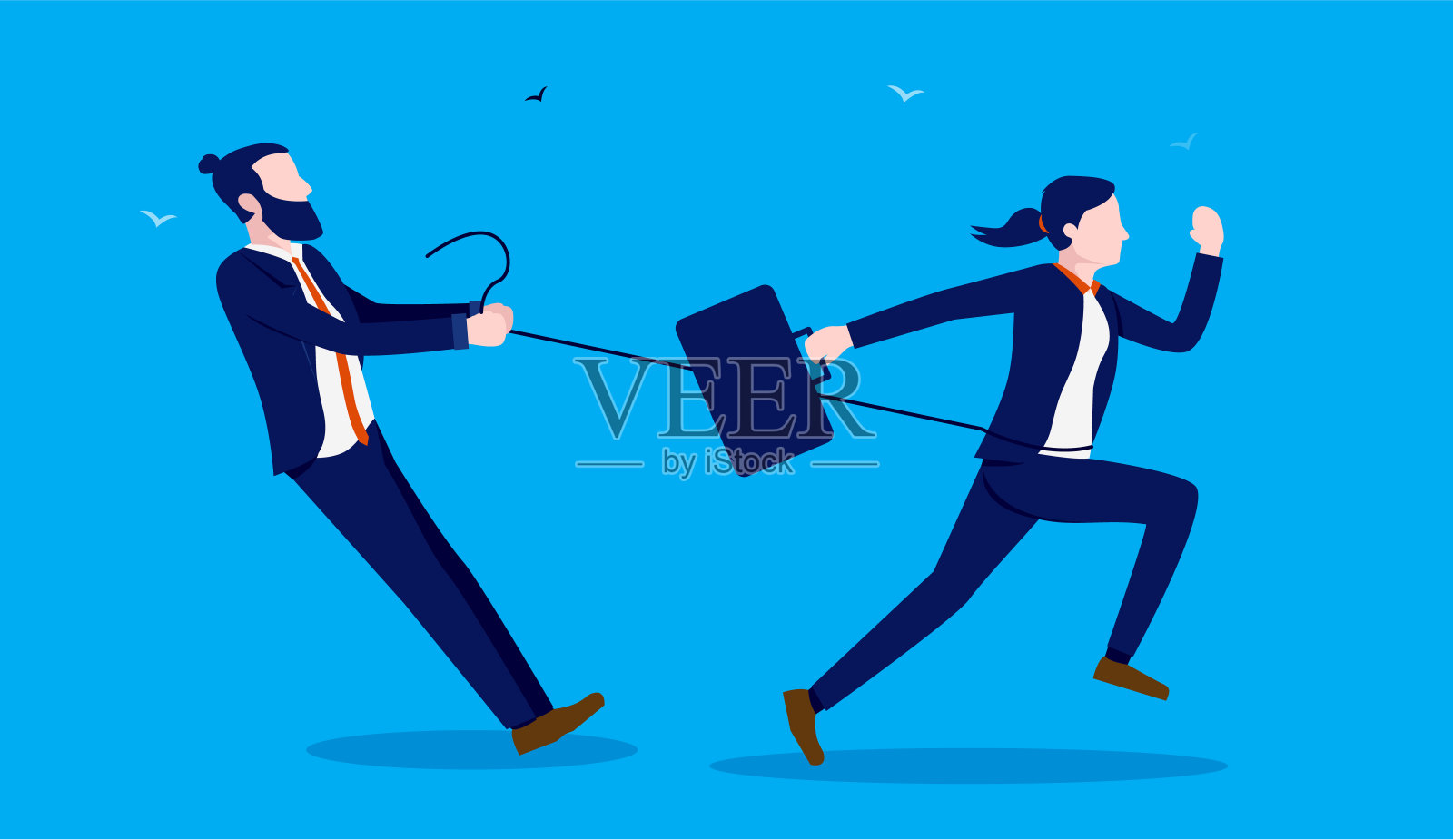 女人被男人拖着后腿插画图片素材