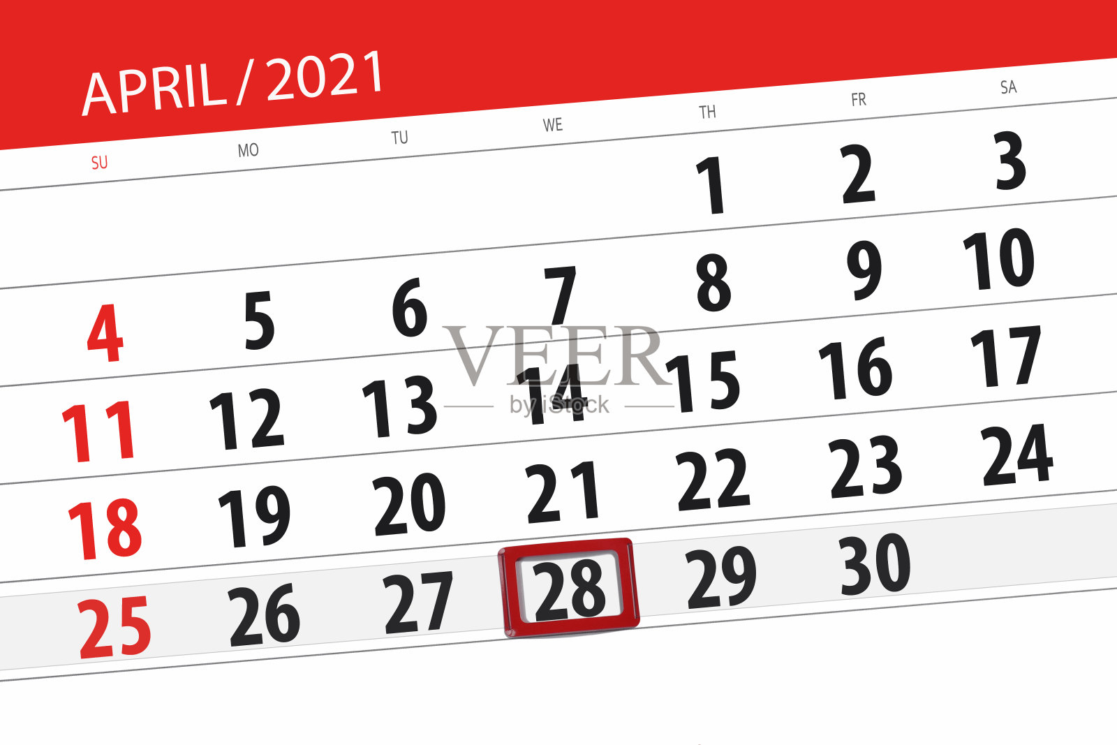 2021年4月的日历计划，截止日期，28日，周三插画图片素材