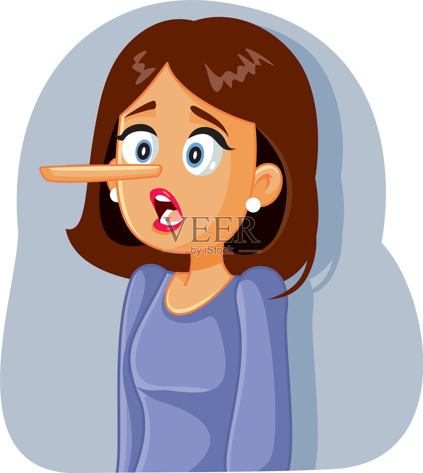 卡通长鼻子撒谎女人插画图片素材
